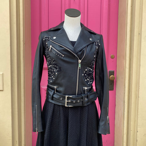 Michael Michael Kors black leather embellished jacket size XS