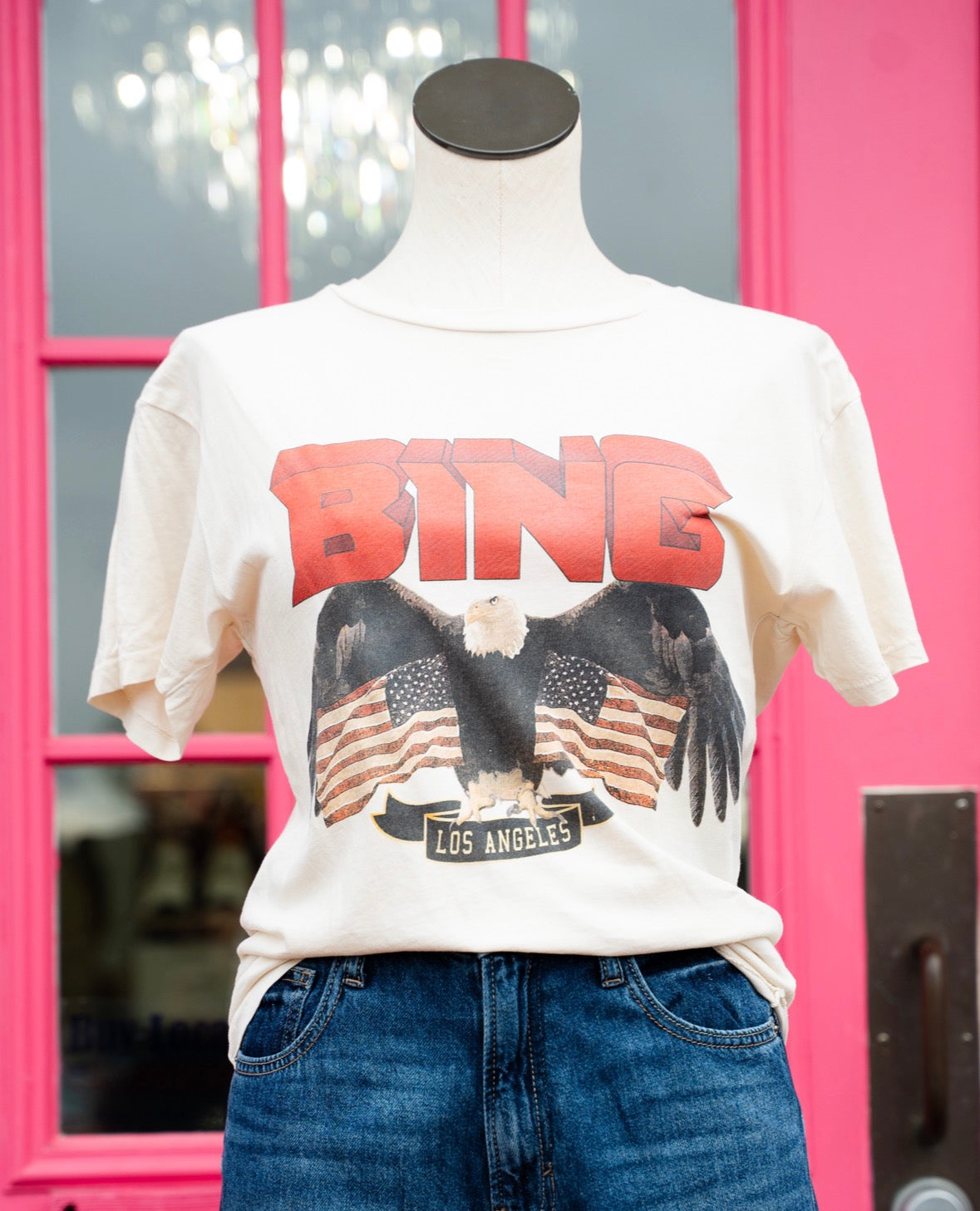 Anine Bing cream eagle logo tee size XS