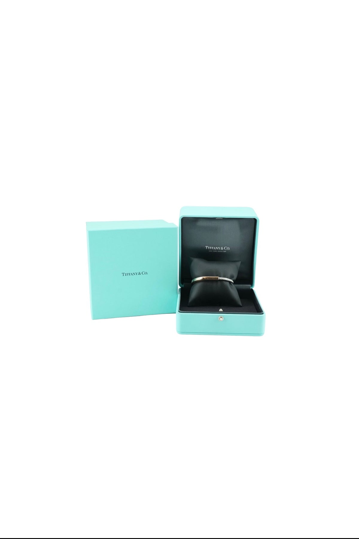 Tiffany & Co 18k rose gold and white gold diamond lock bangle 221007