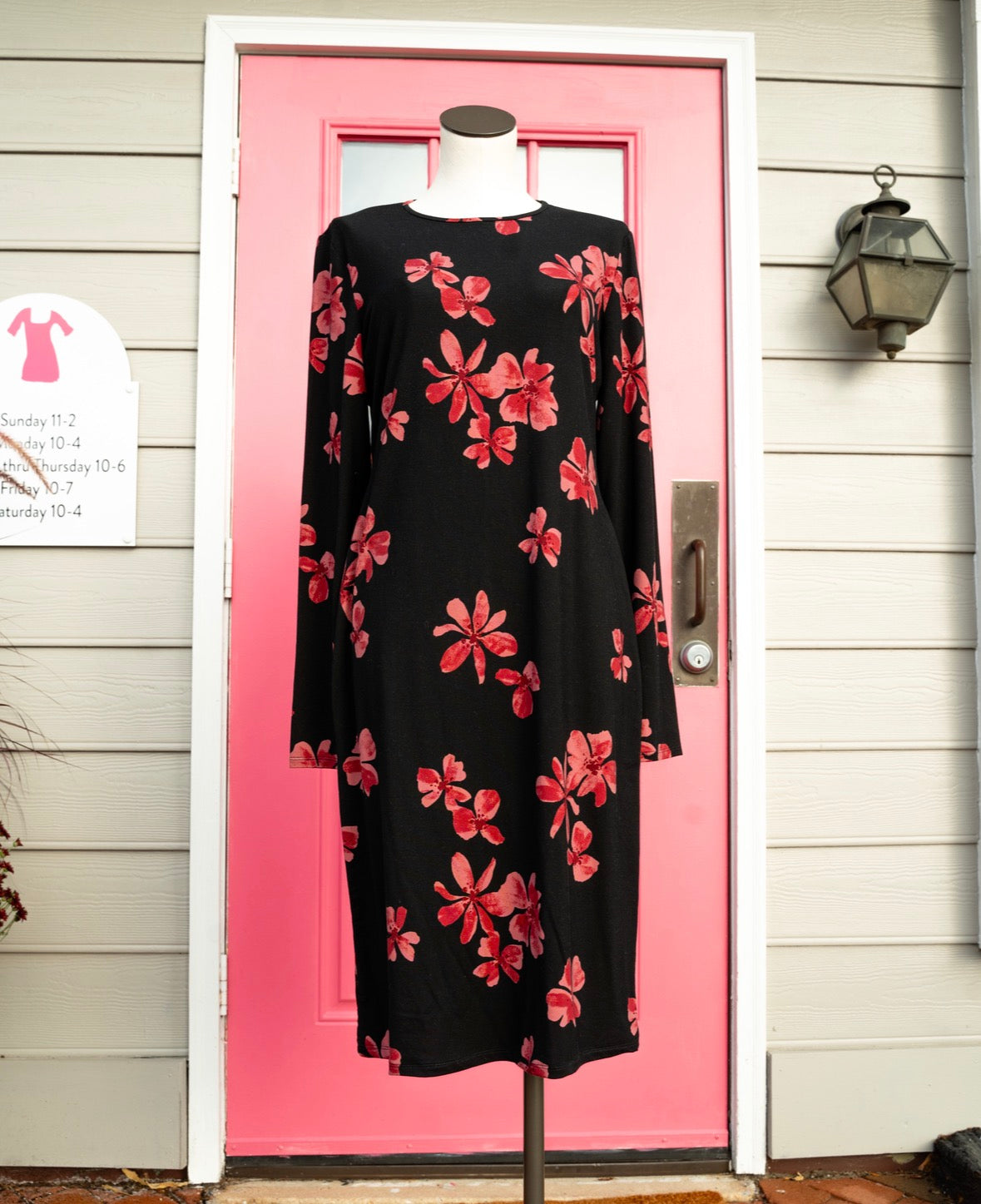 Reformation black pink floral LS dress size XL