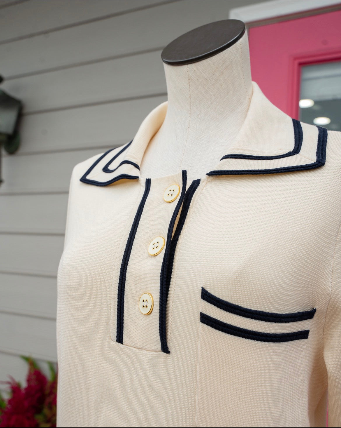 Tuckernuck cream navy knit polo dress size L