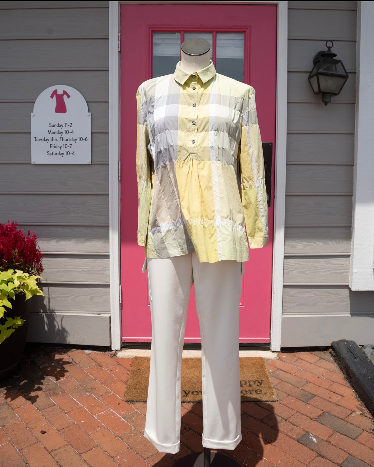 Burberry Brit yellow gray plaid HBU top size L
