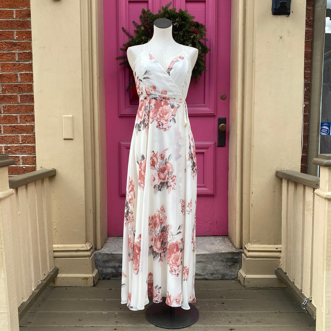 Lulus cream pink floral tank wrap dress size Medium
