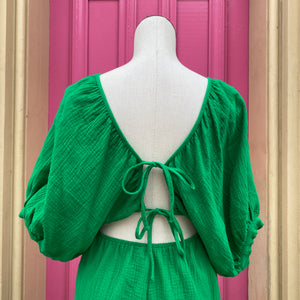 Aakaa green open back jumpsuit size Medium New With Tags