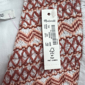 Madewell white brown embroidered short sleeve dress size XXL NWT