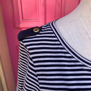 Tory Burch navy cream striped shirt sleeve top size Medium