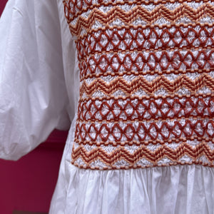 Madewell white brown embroidered short sleeve dress size XXL NWT