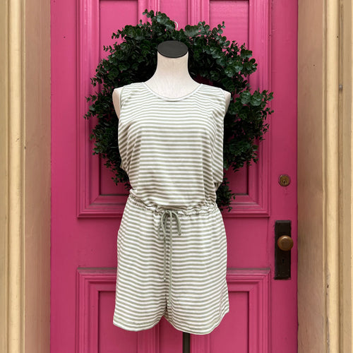 North Face green white striped tank romper size XL