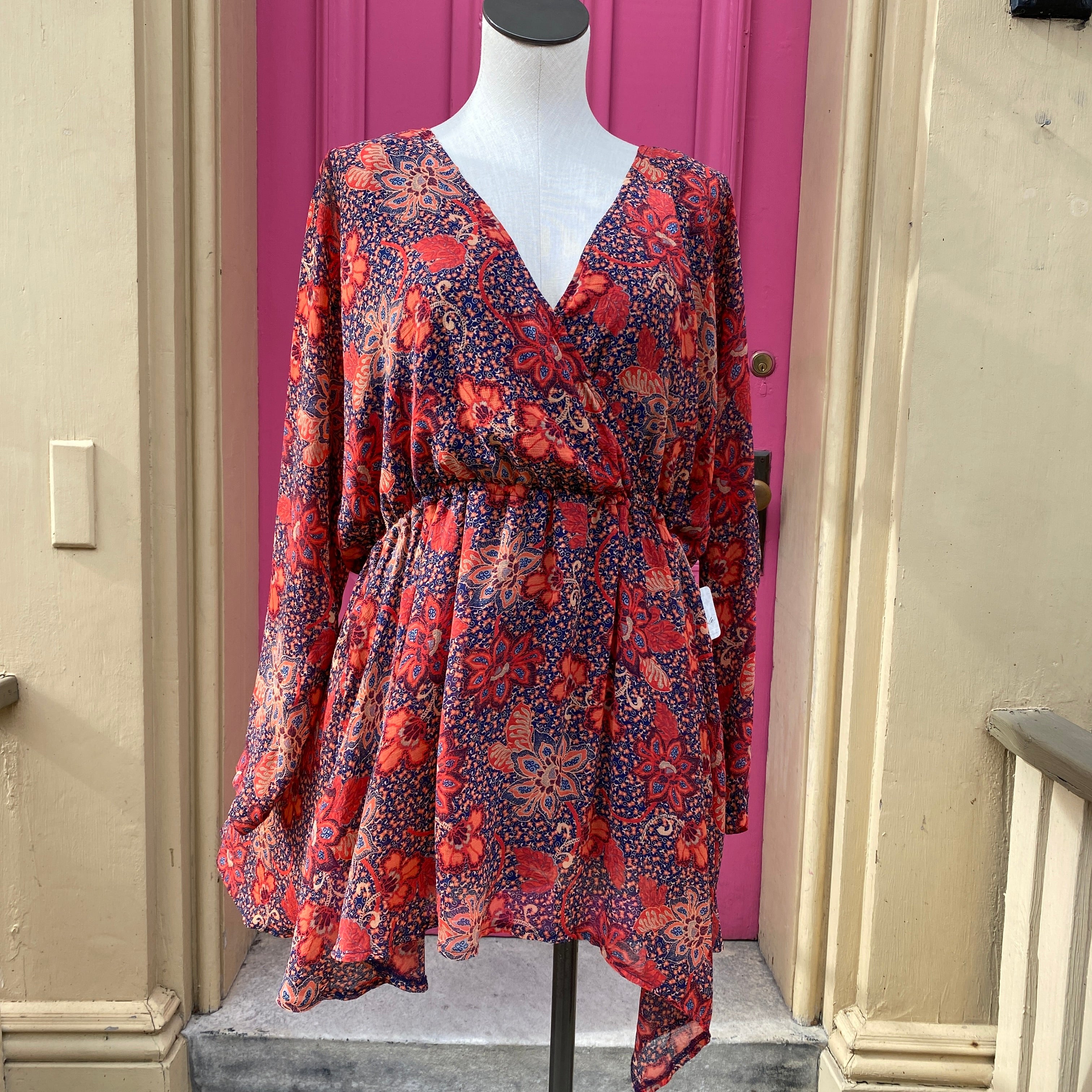Free People blue red floral dress New With Tags