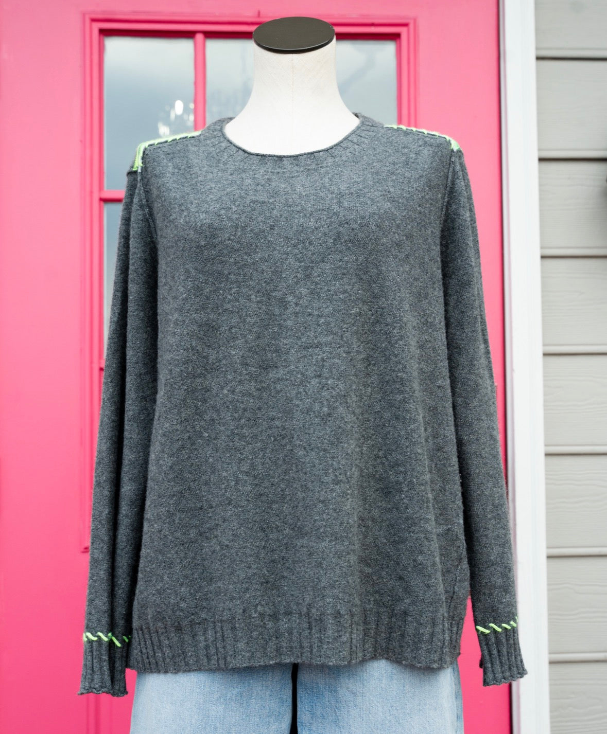 Lisa Todd gray lime green cashmere sweater size XL