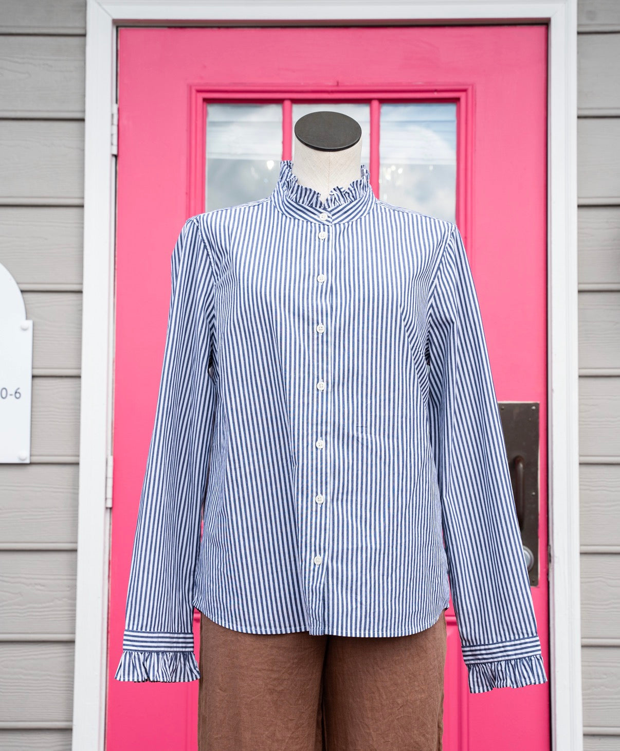 J. Crew blue white striped BU size L