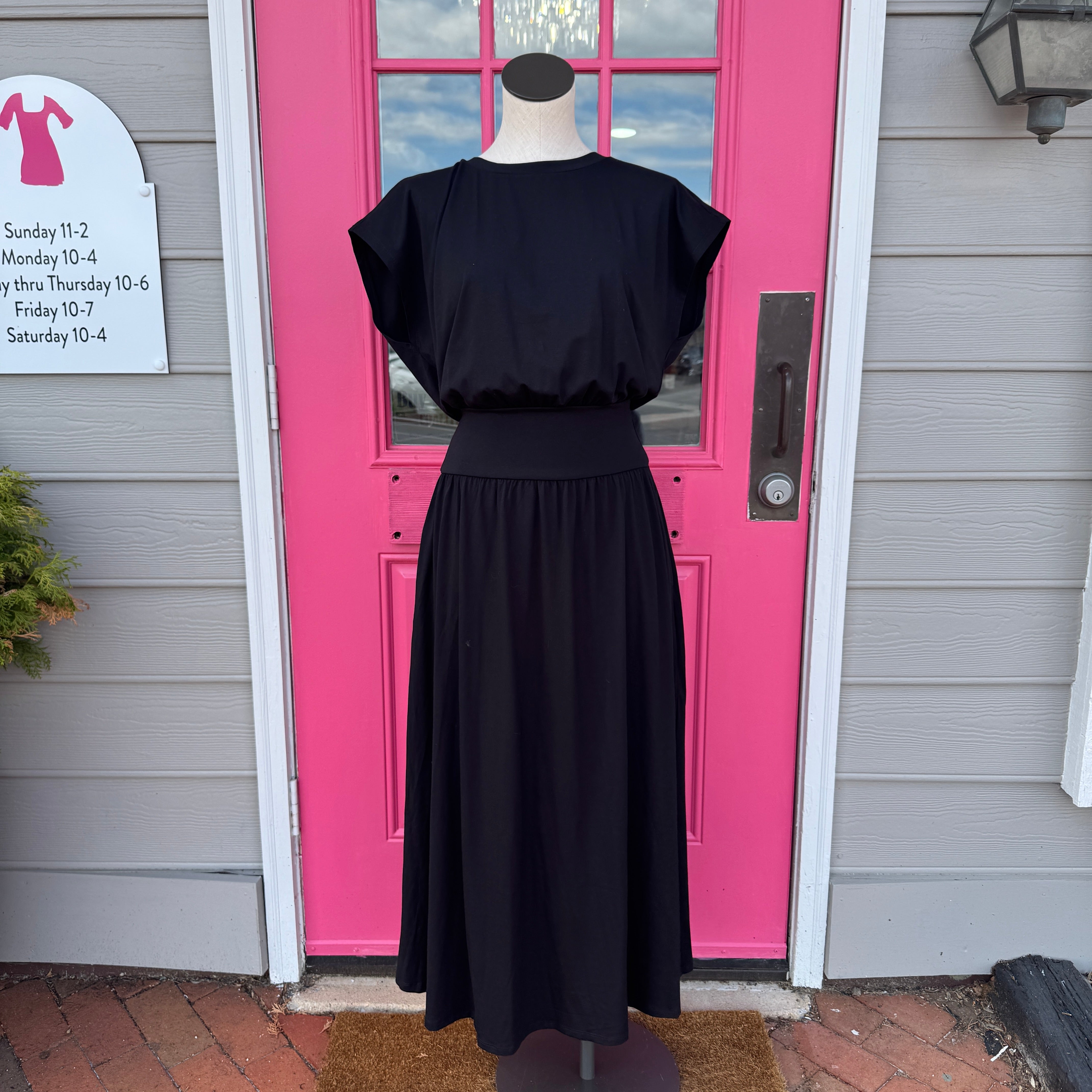 Ann Taylor LOFT black short sleeve midi dress size L tall NWT