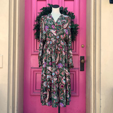 Ann Taylor LOFT green floral long sleeve dress size XL