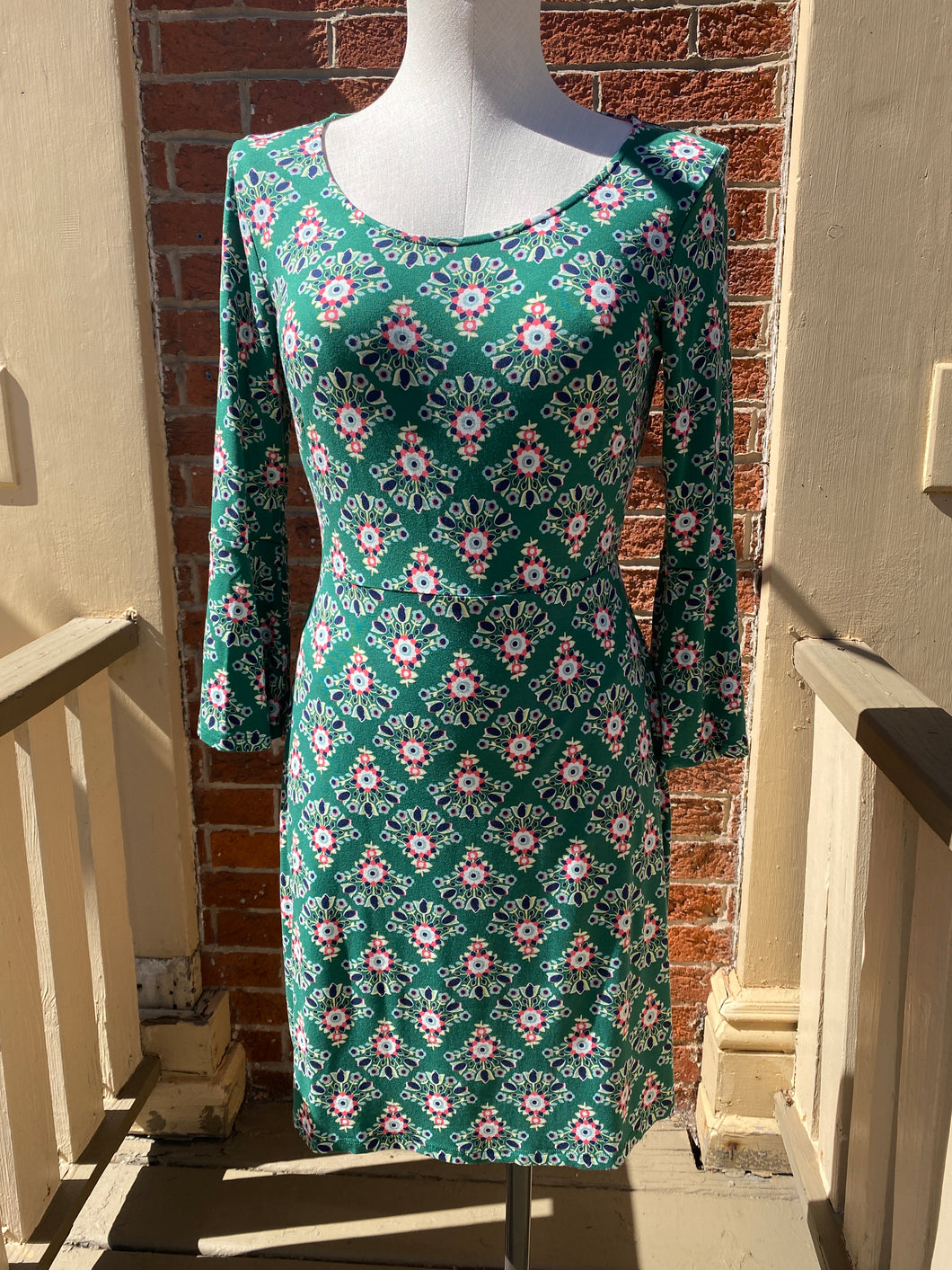 Boden green pink print long sleeve dress size 6