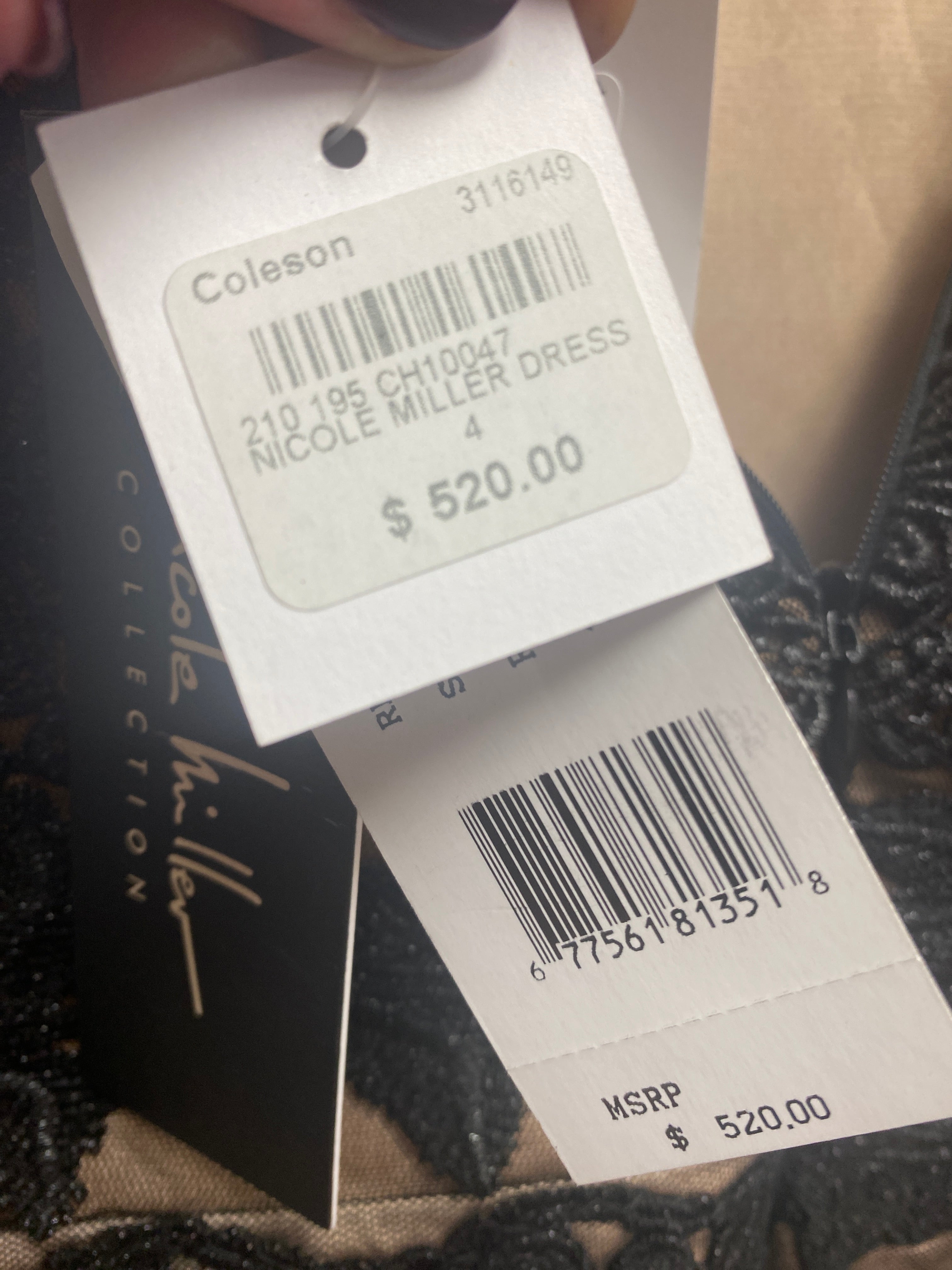 Nicole Miller Collection black nude lace dress size 4 new with tags