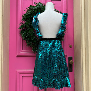 Free People teal sequined tank dress size 12