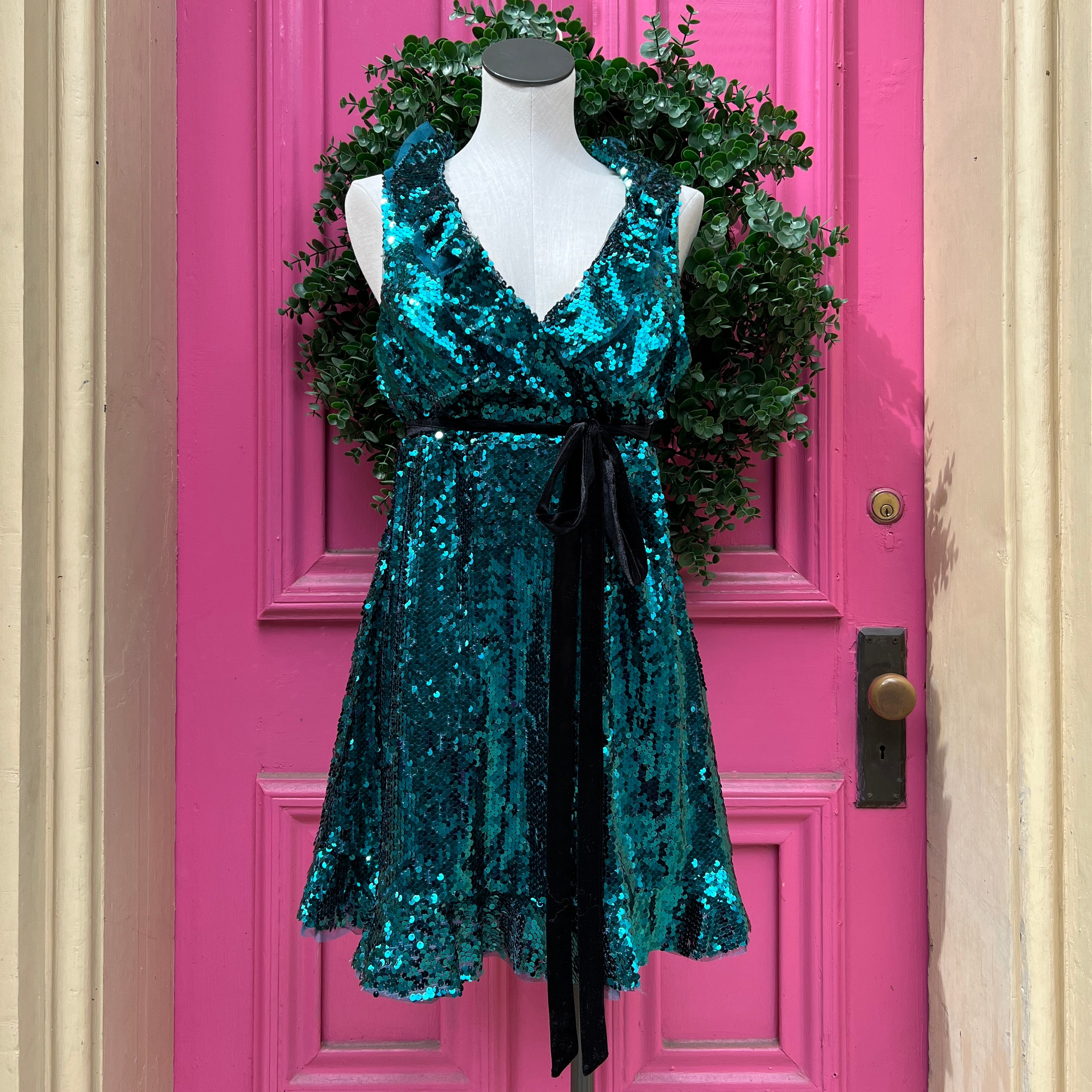 Free People teal sequined tank dress size 12