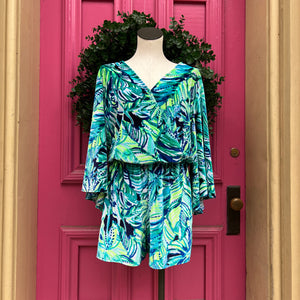 Lilly Pulitzer lime green, navy print velour romper size XL