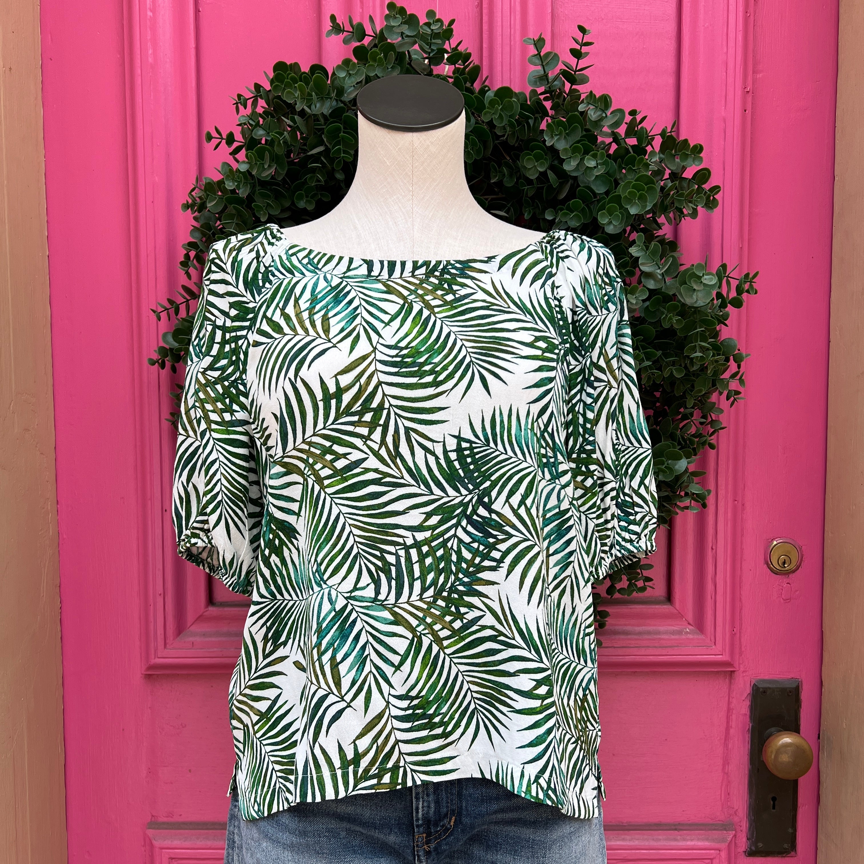 Loft green leaf print top size S NWT
