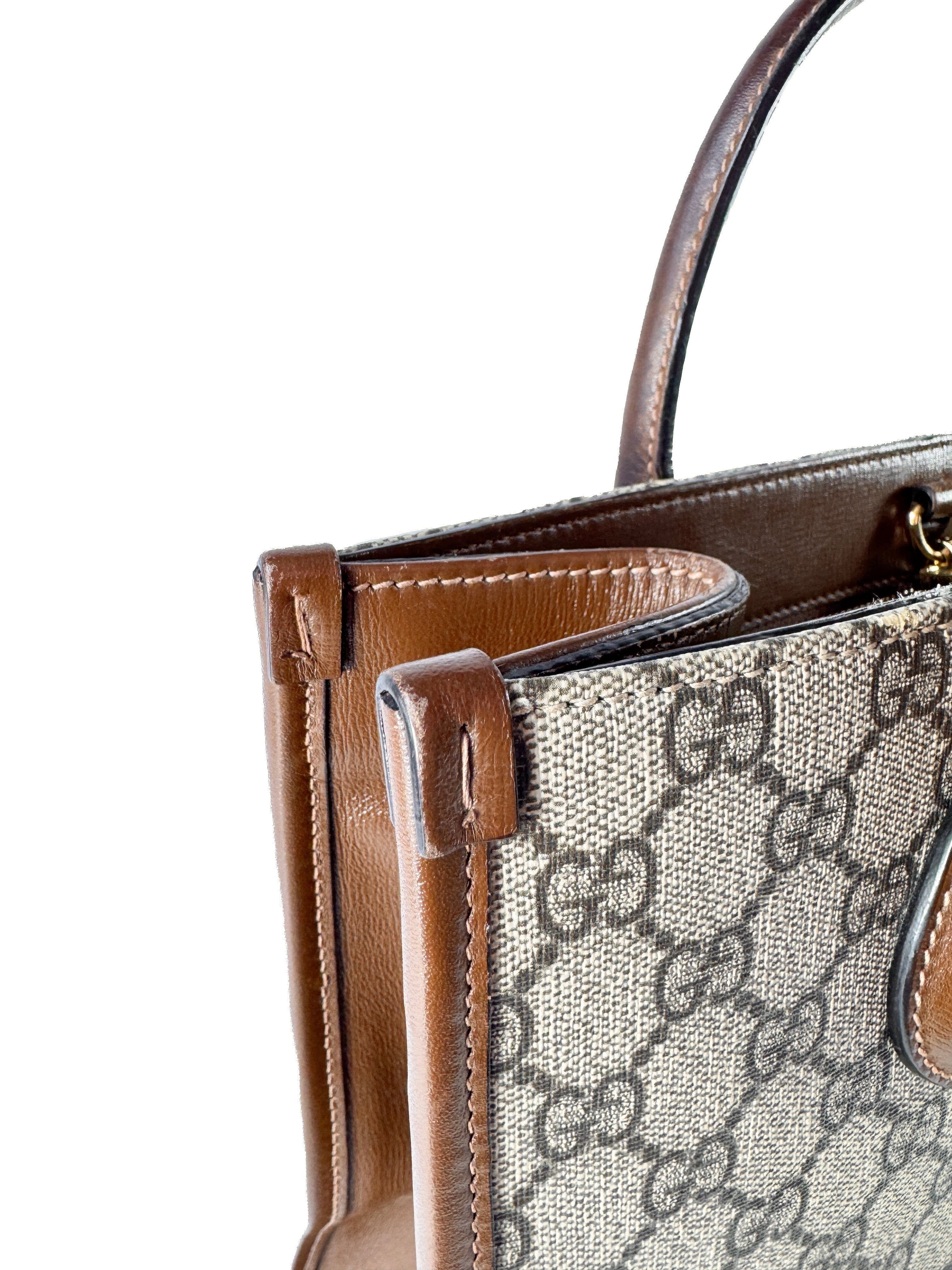 Gucci brown GG Supreme Monogram Azalea Calfskin Small Retro Interlocking G Tote 659983520981