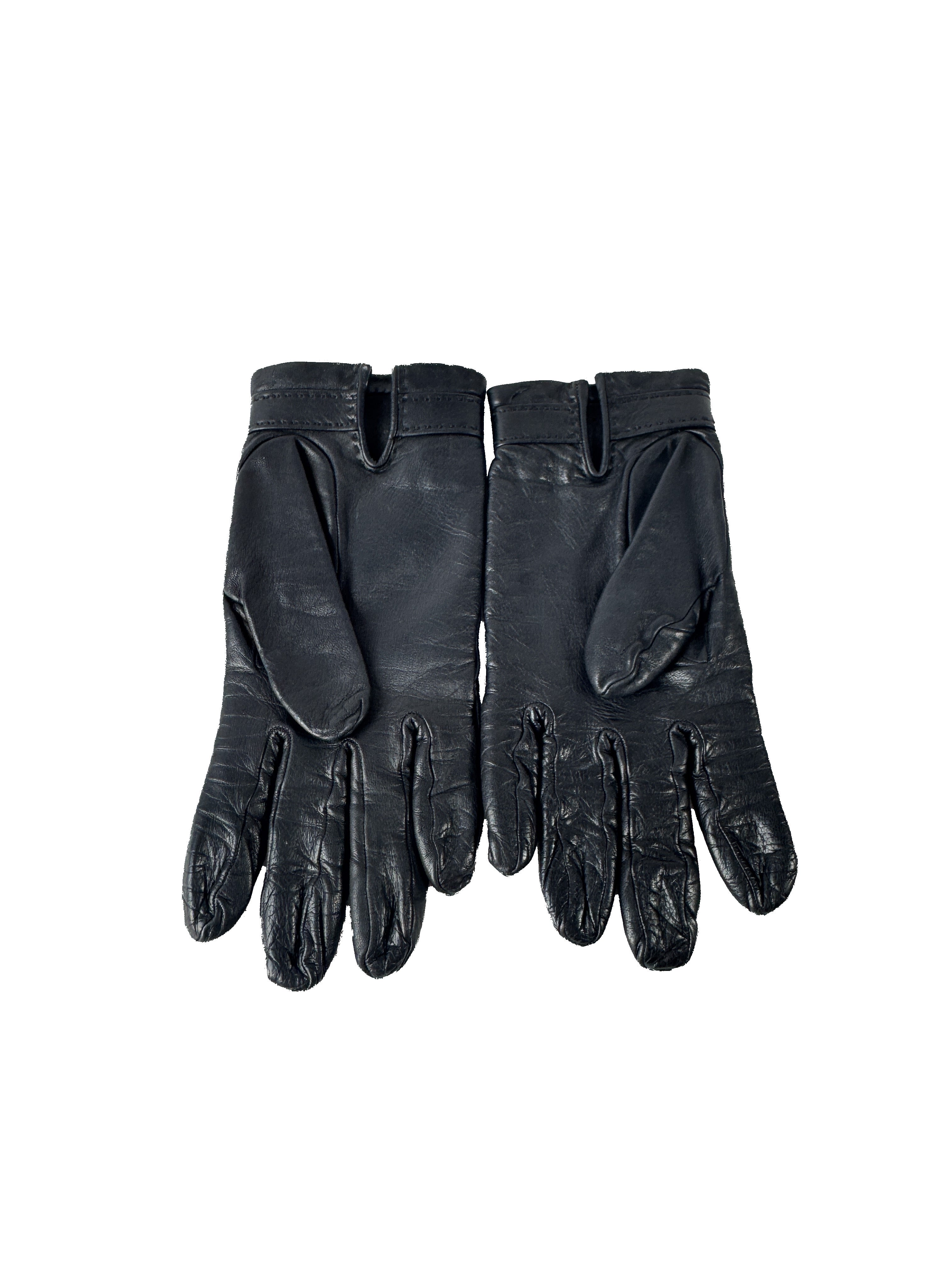 Hermès black leather H gloves size 7