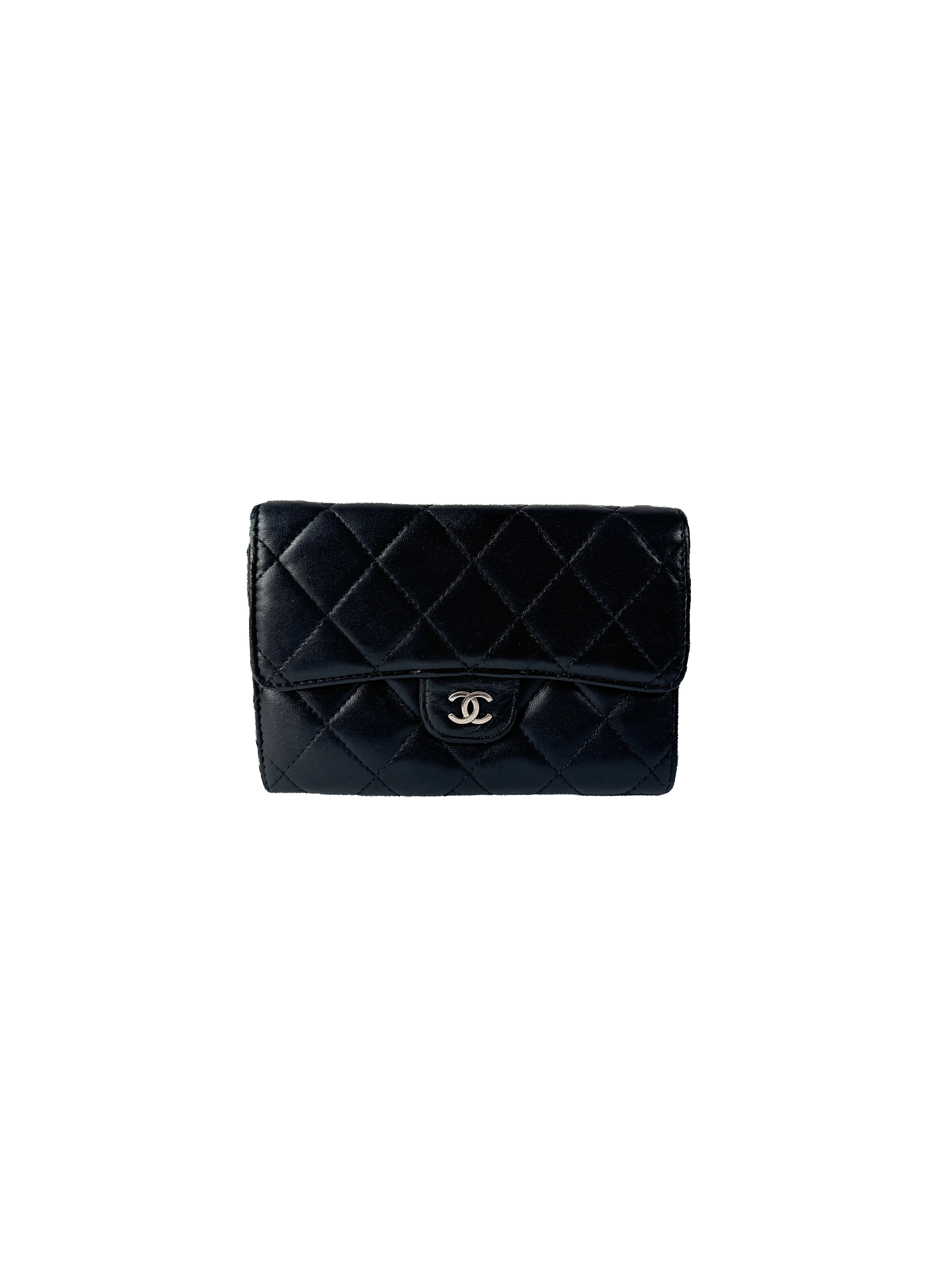 Chanel black leather flap cardholder wallet 13307144