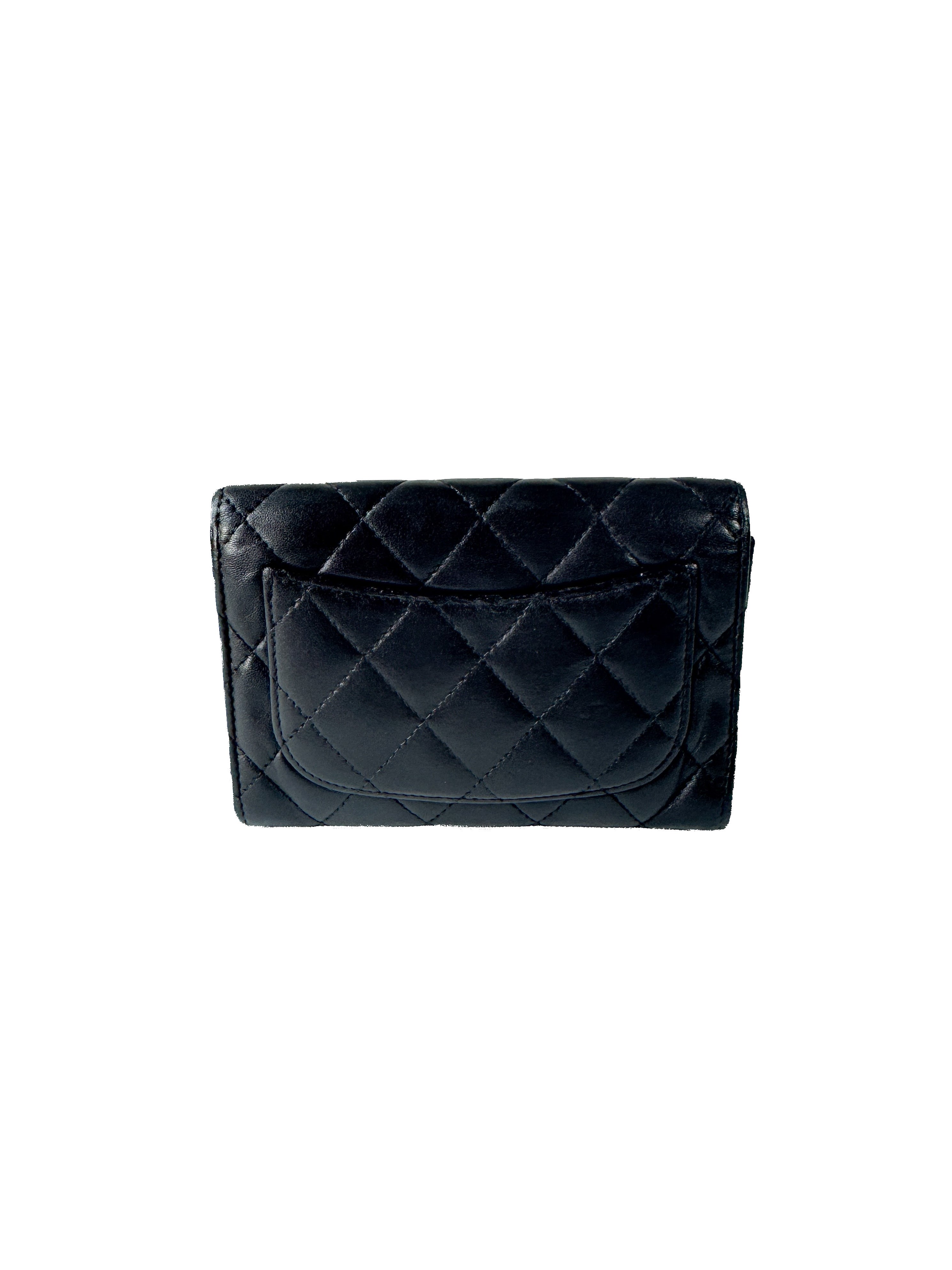 Chanel black leather flap cardholder wallet 13307144