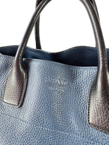 Prada Convertible Shopper Tote Vitello Daino Large Navy/black  56
