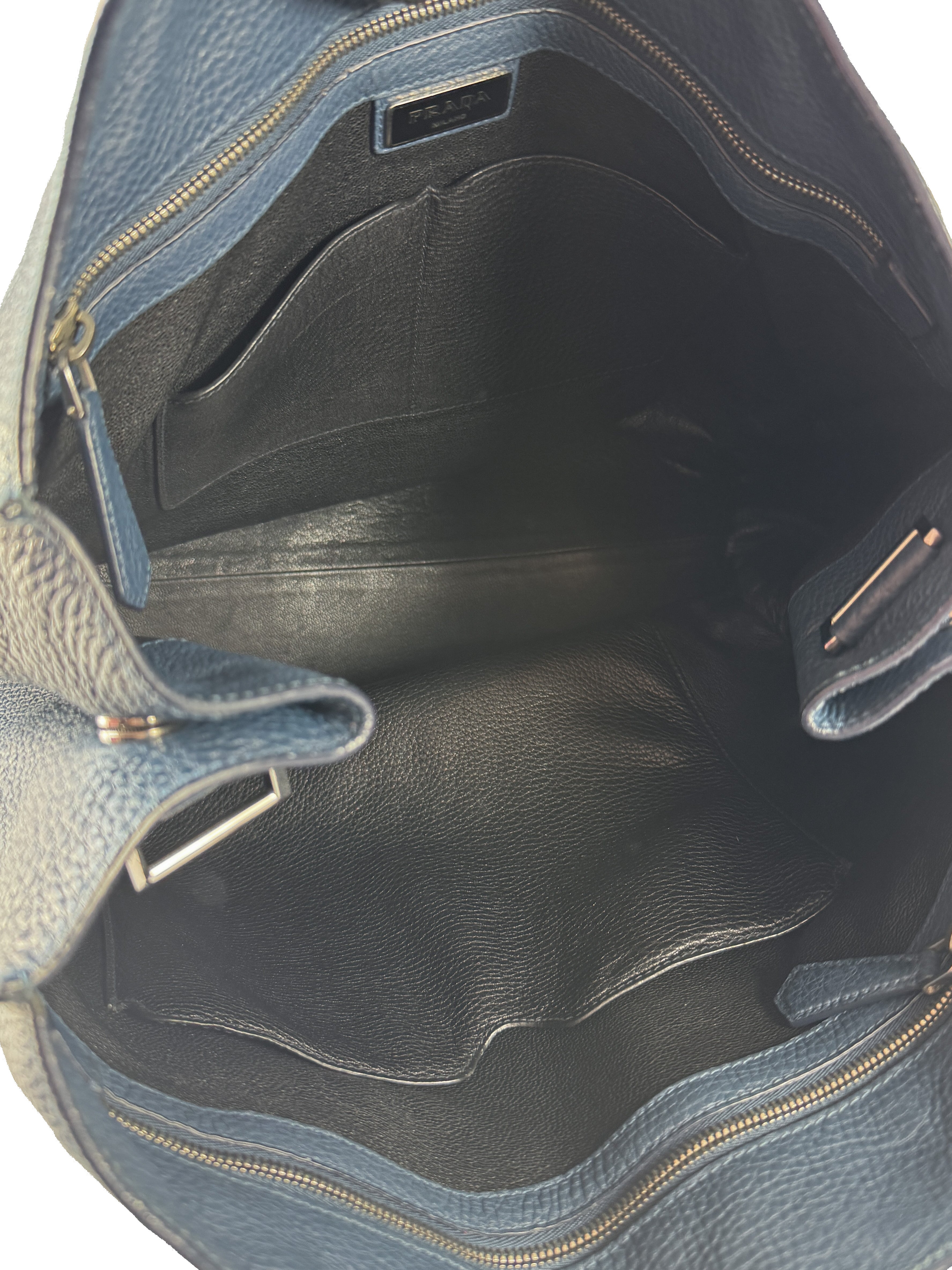 Prada Convertible Shopper Tote Vitello Daino Large Navy/black  56