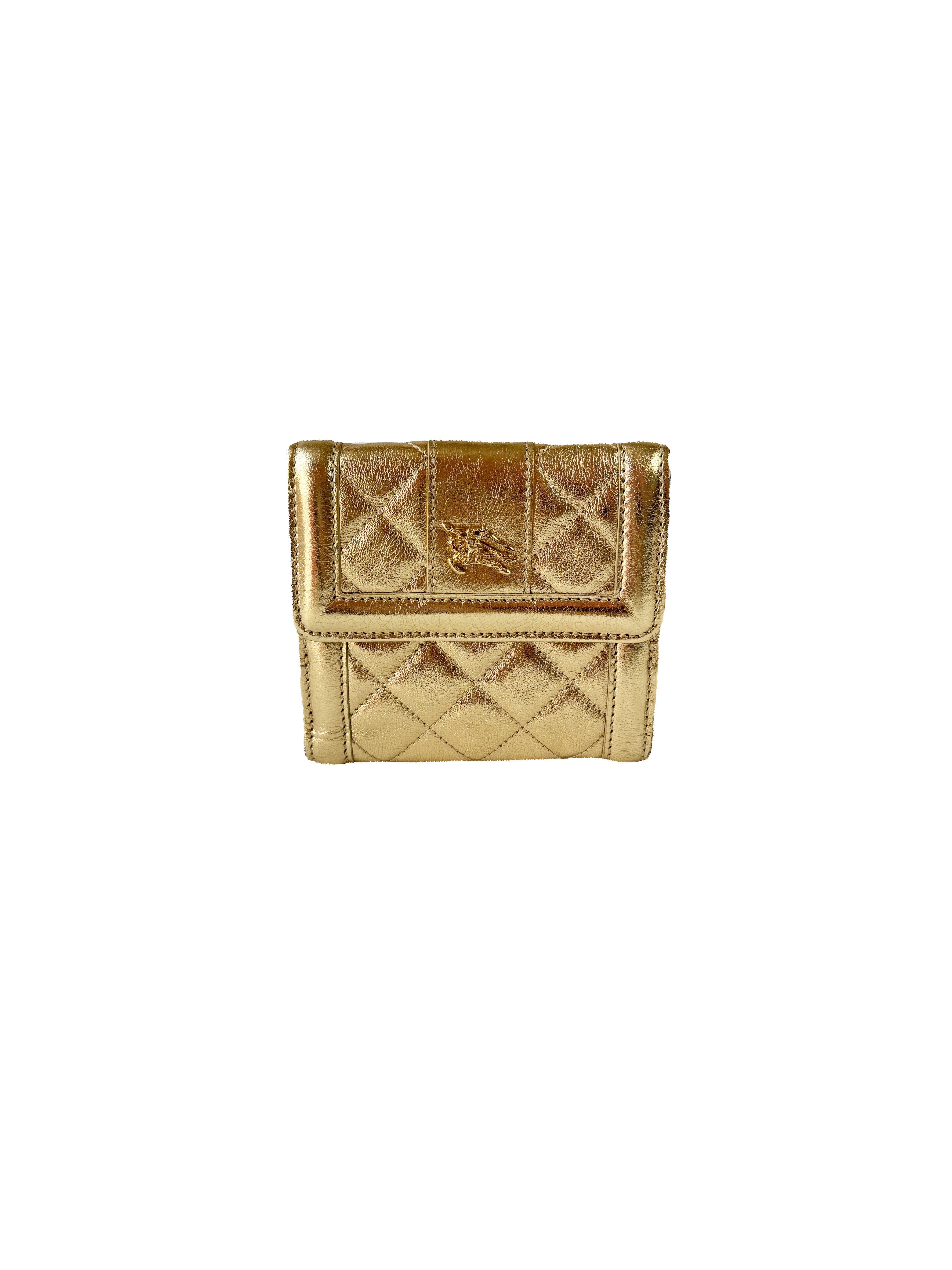 Burberry gold leather quilted compact wallet
