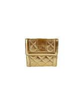 Burberry gold leather quilted compact wallet