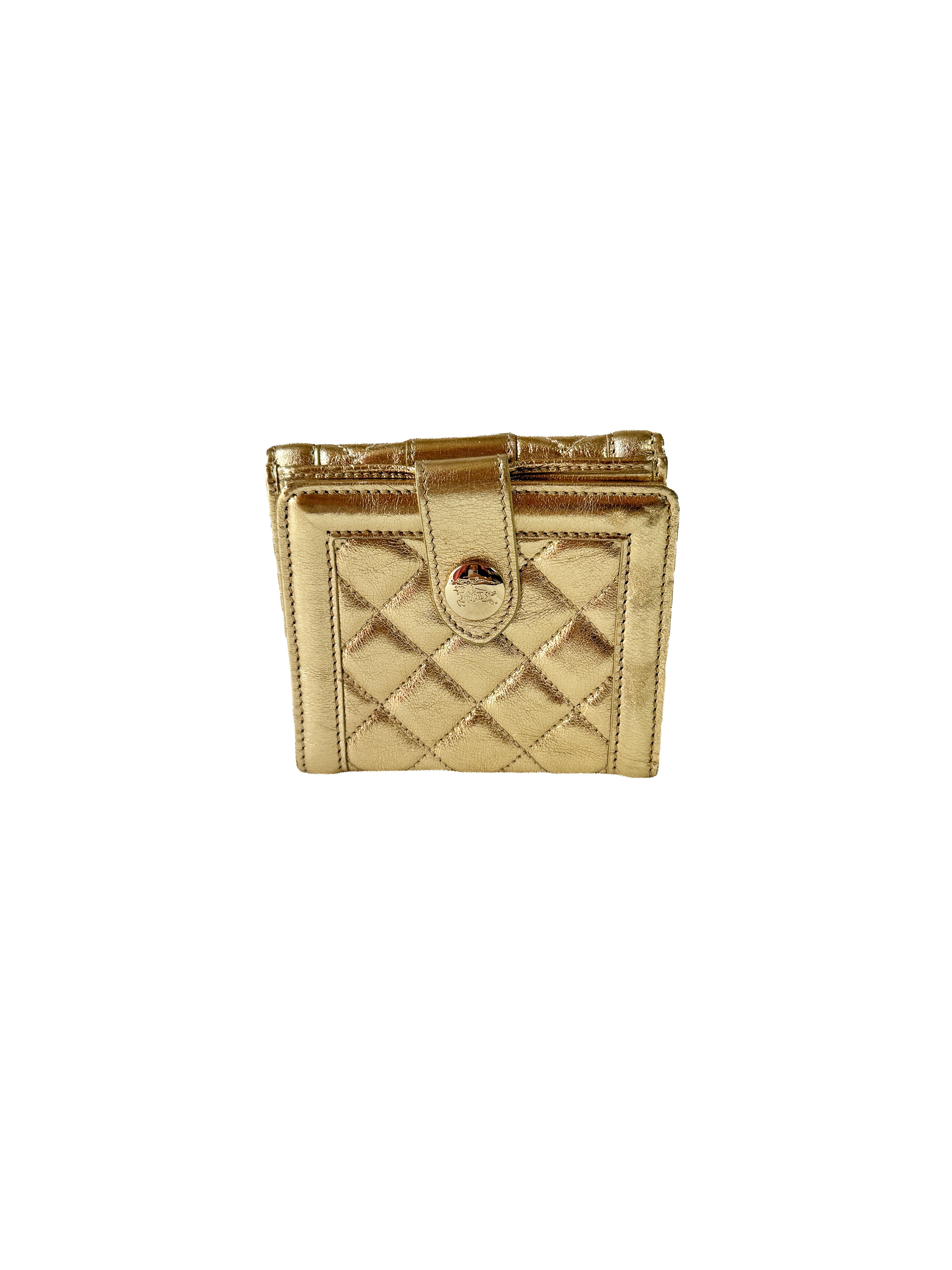 Burberry gold leather quilted compact wallet