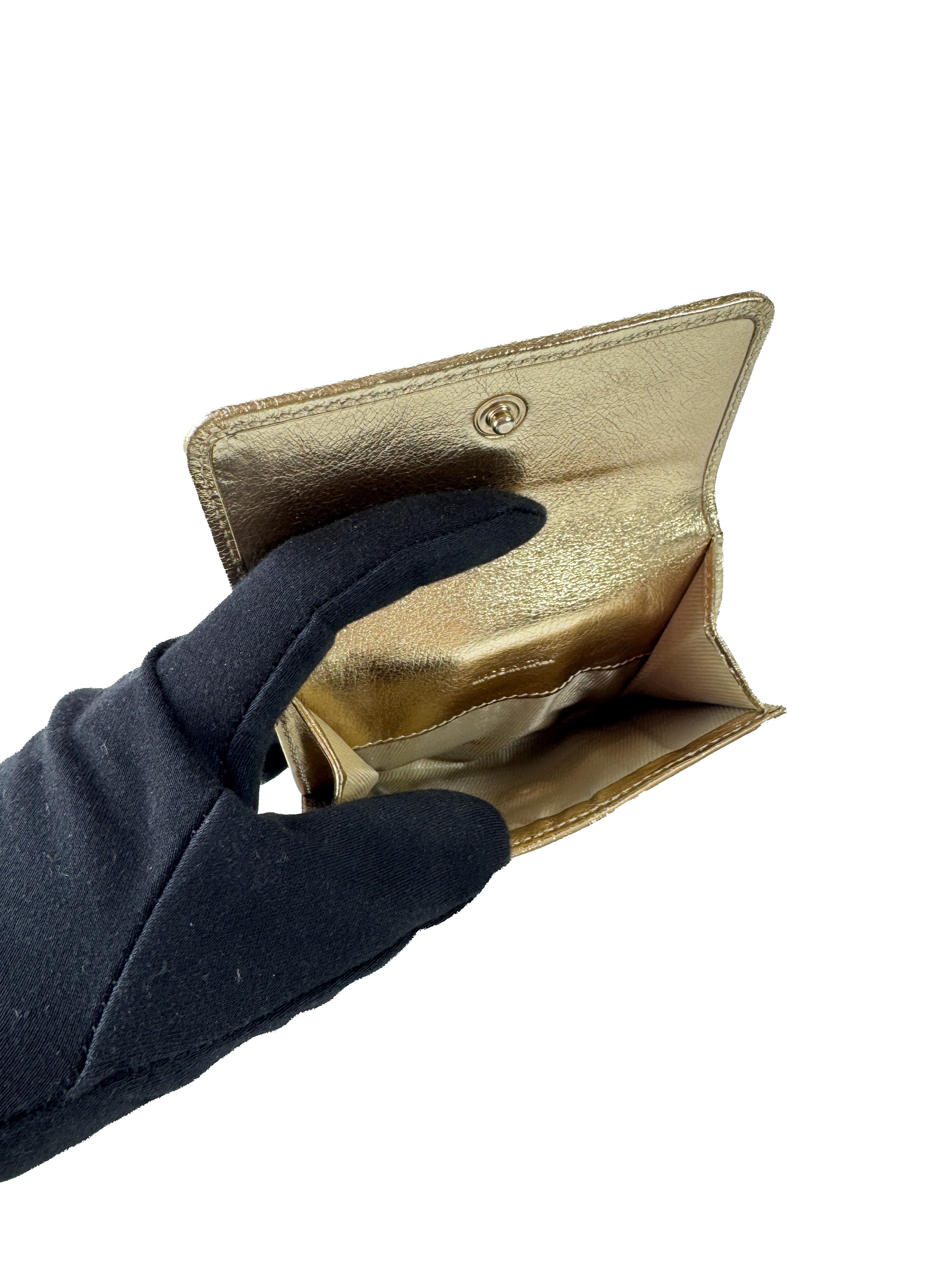 Burberry gold leather quilted compact wallet