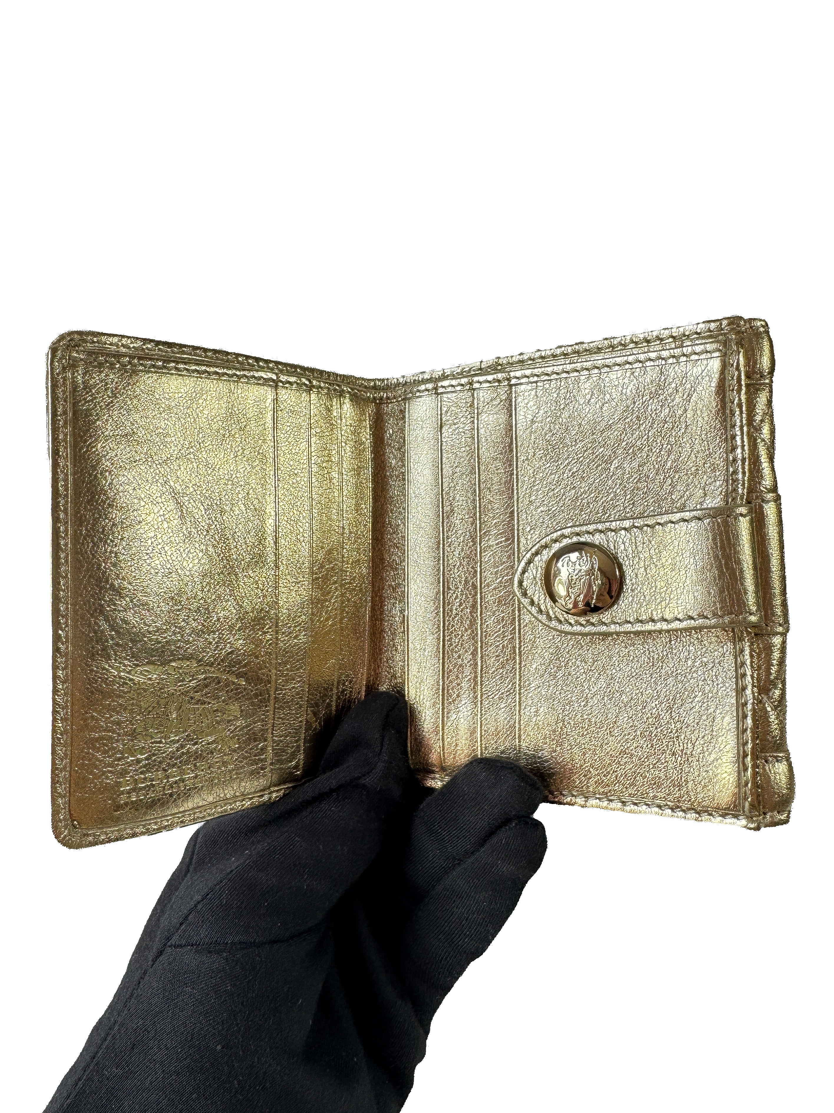 Burberry gold leather quilted compact wallet