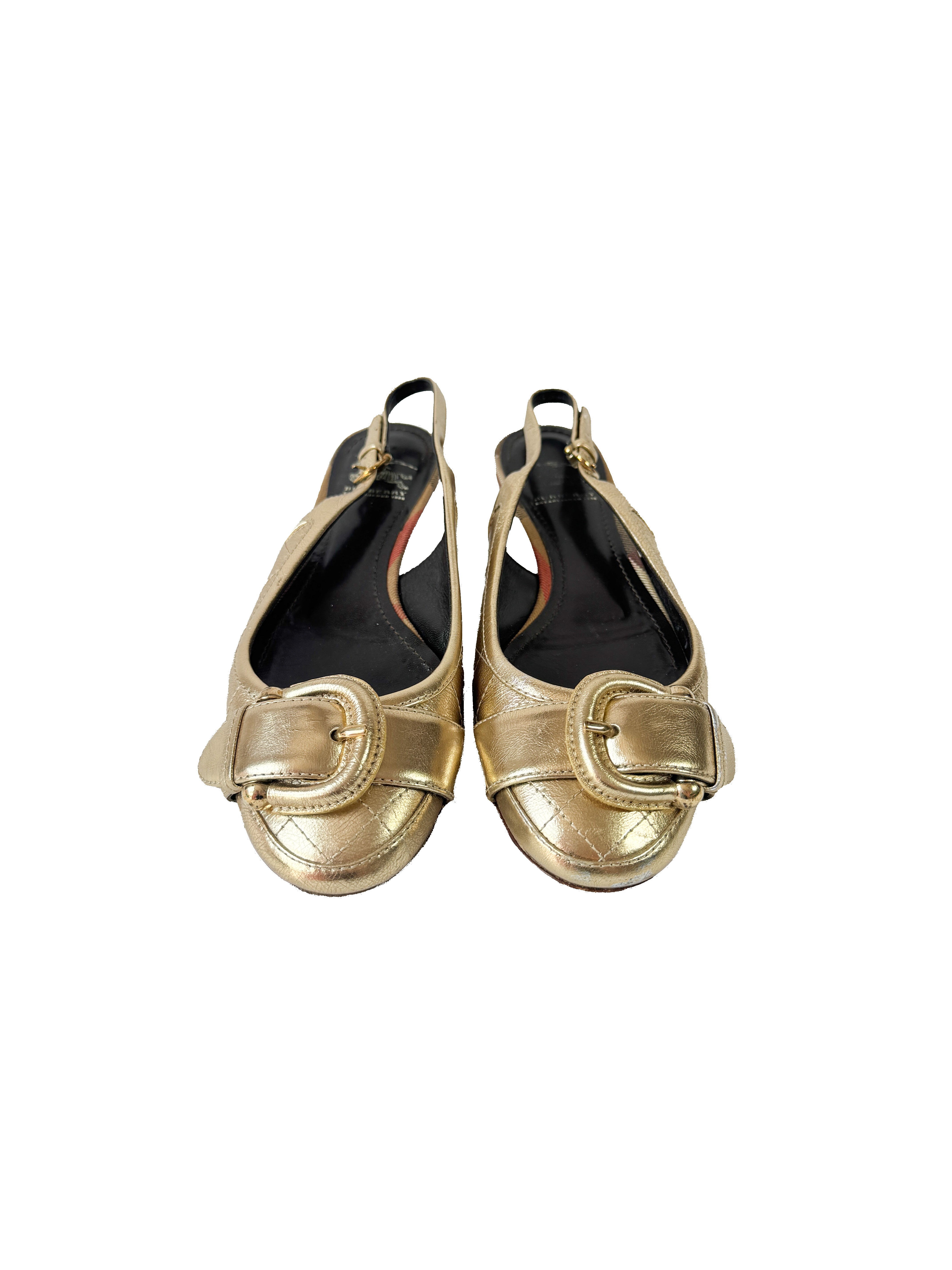 Burberry gold metallic leather sling backs size 7