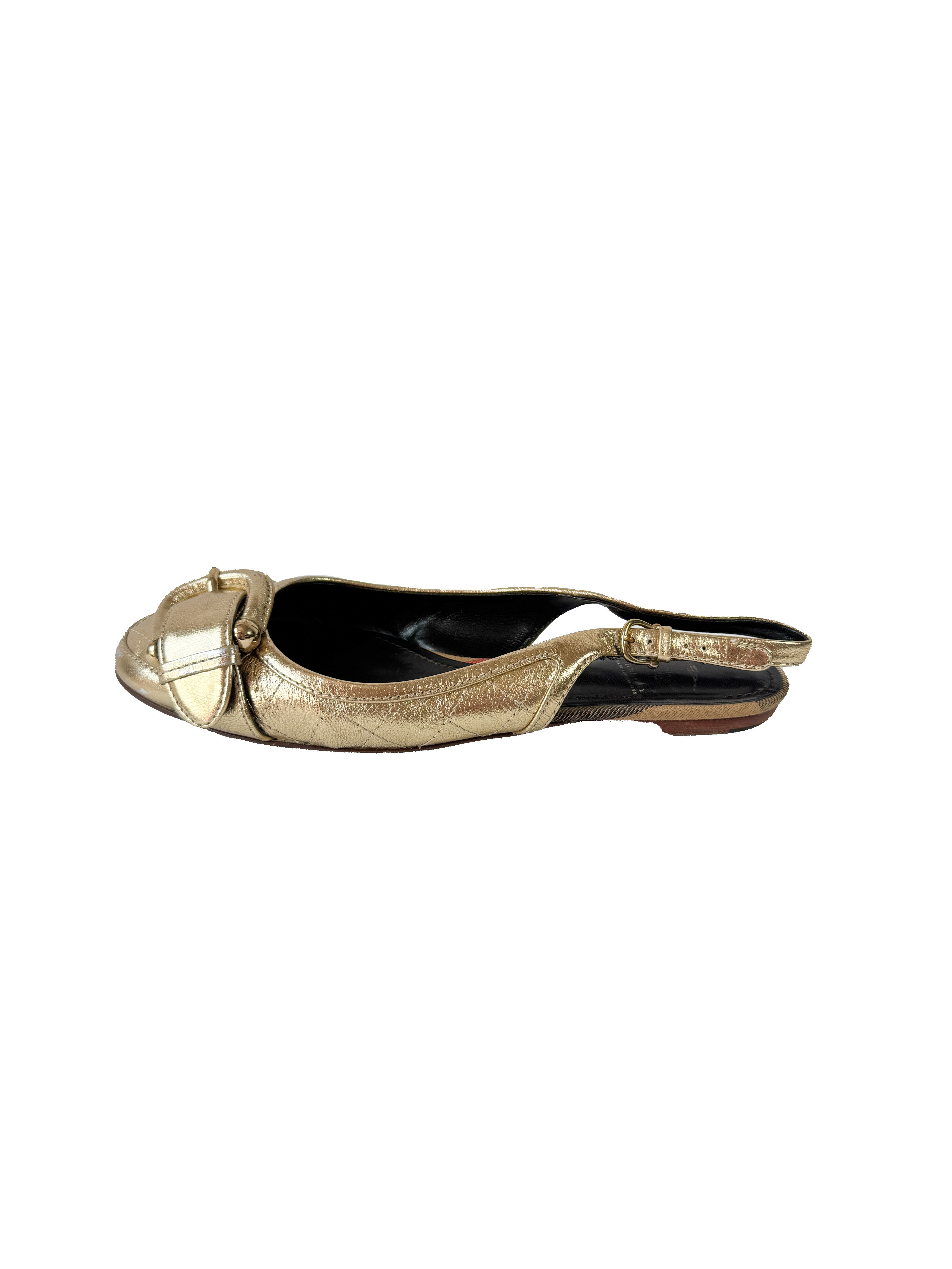 Burberry gold metallic leather sling backs size 7