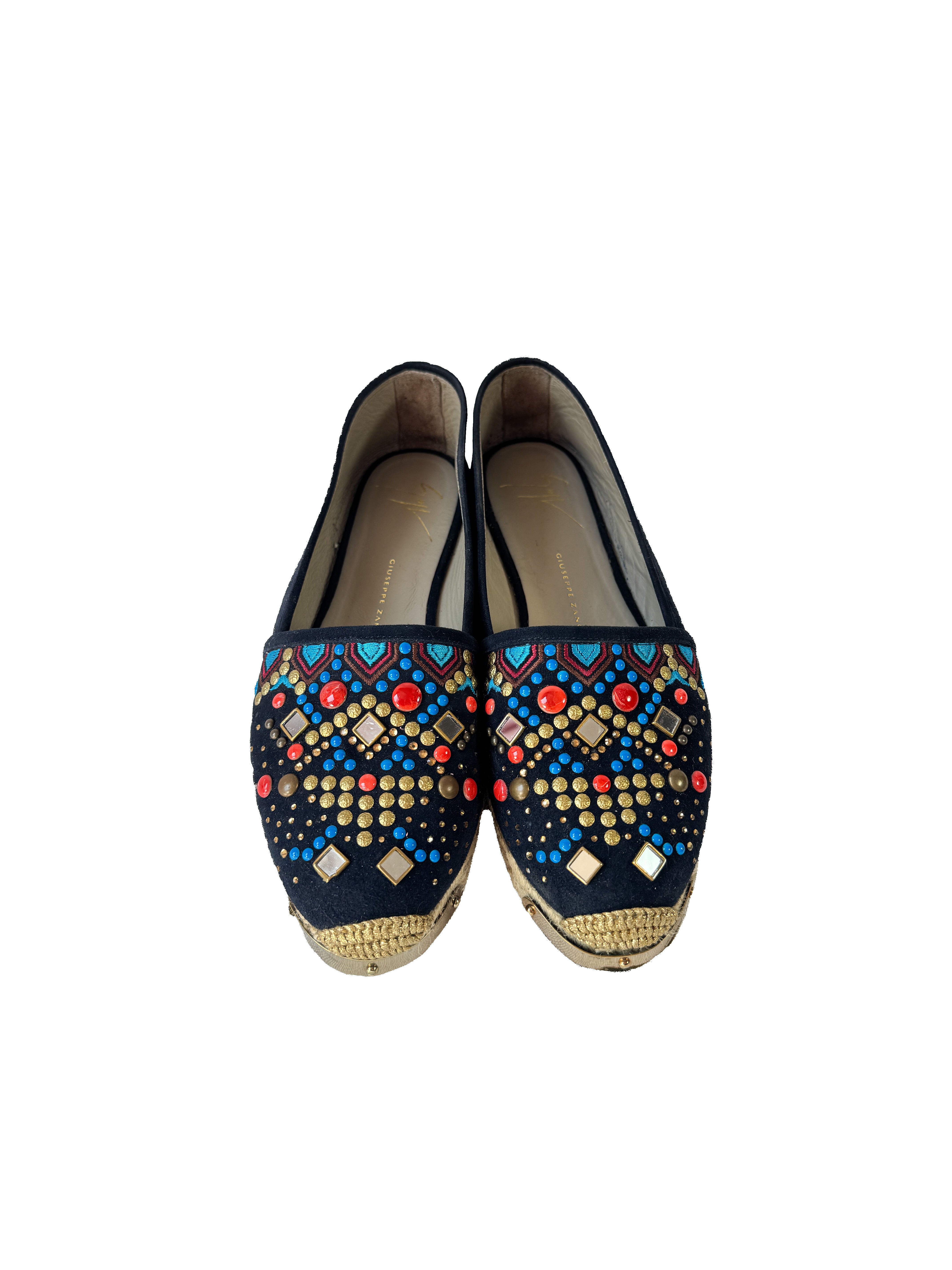 Giuseppe Zanotti navy embellished suede espadrilles size 37