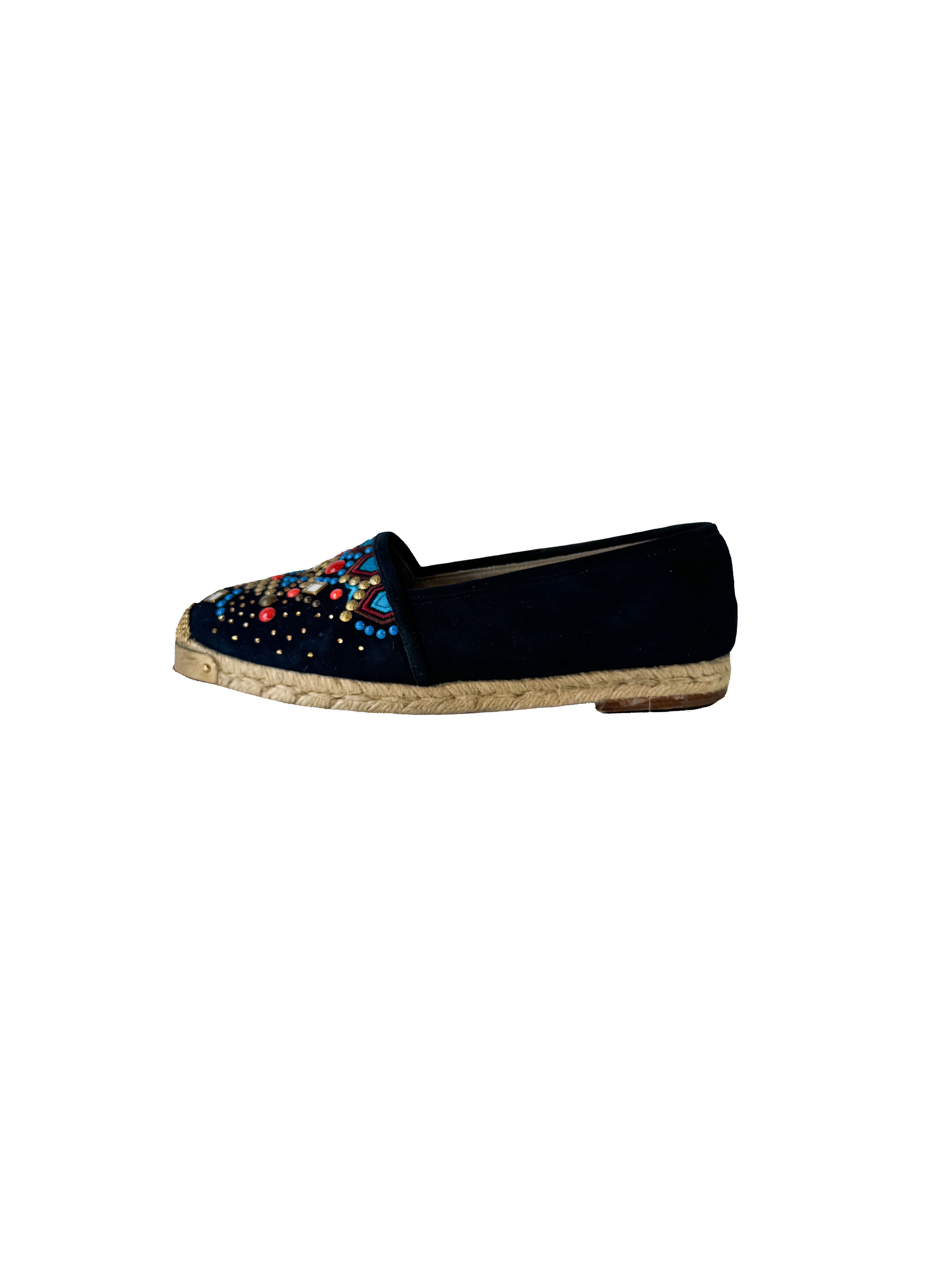 Giuseppe Zanotti navy embellished suede espadrilles size 37