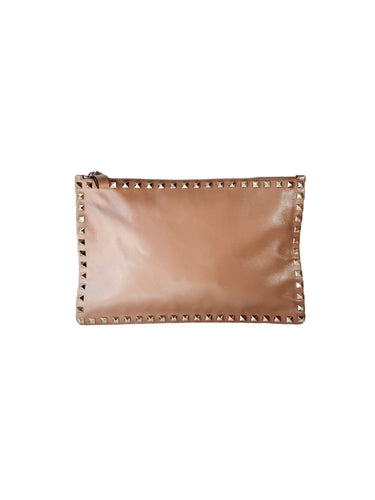 Valentino Garavani beige leather Rockstud clutch/pouch  PE-K269B0L0