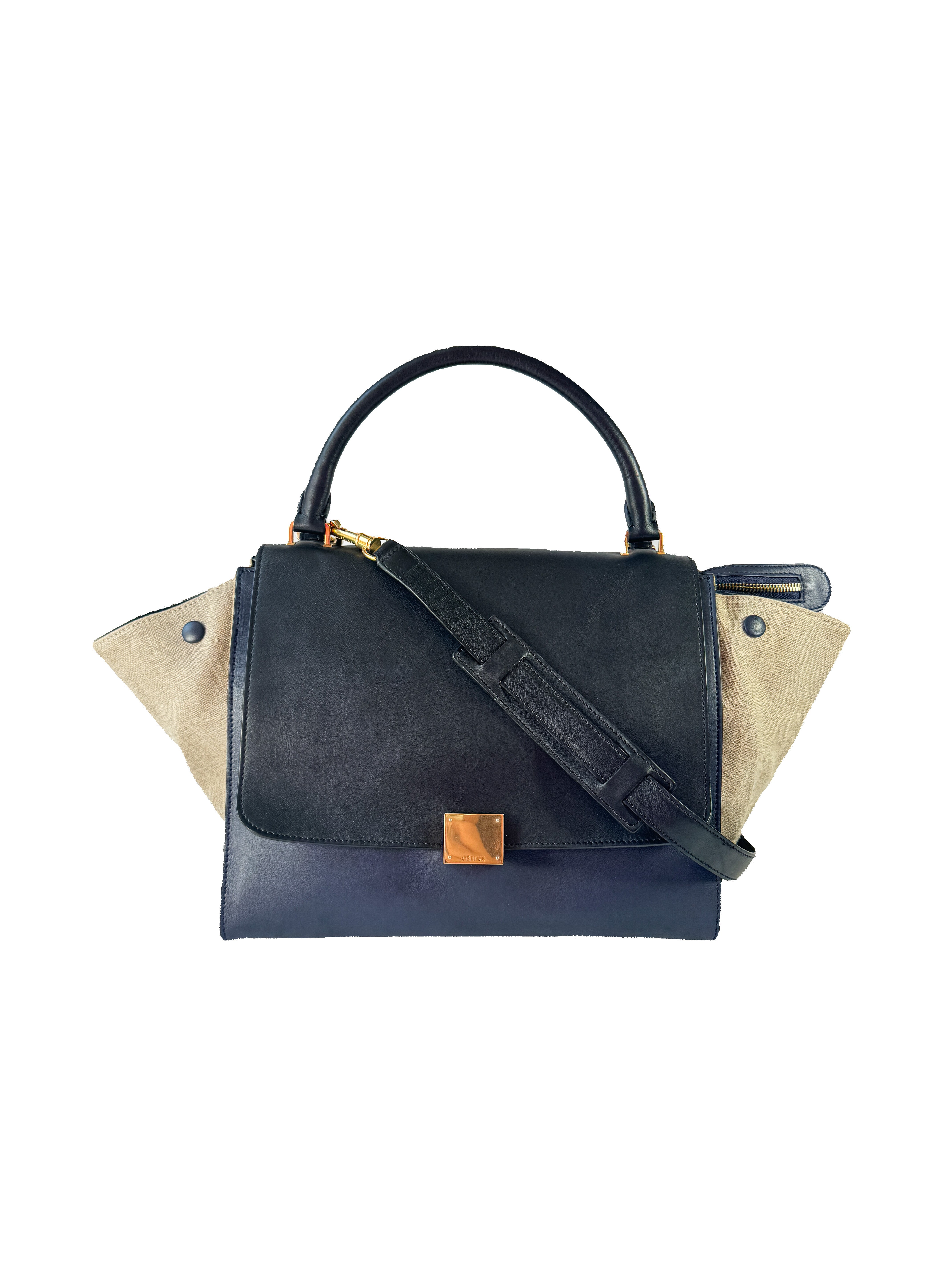 Celine smooth calfskin linen medium tri color navy/black Trapeze SMP1102