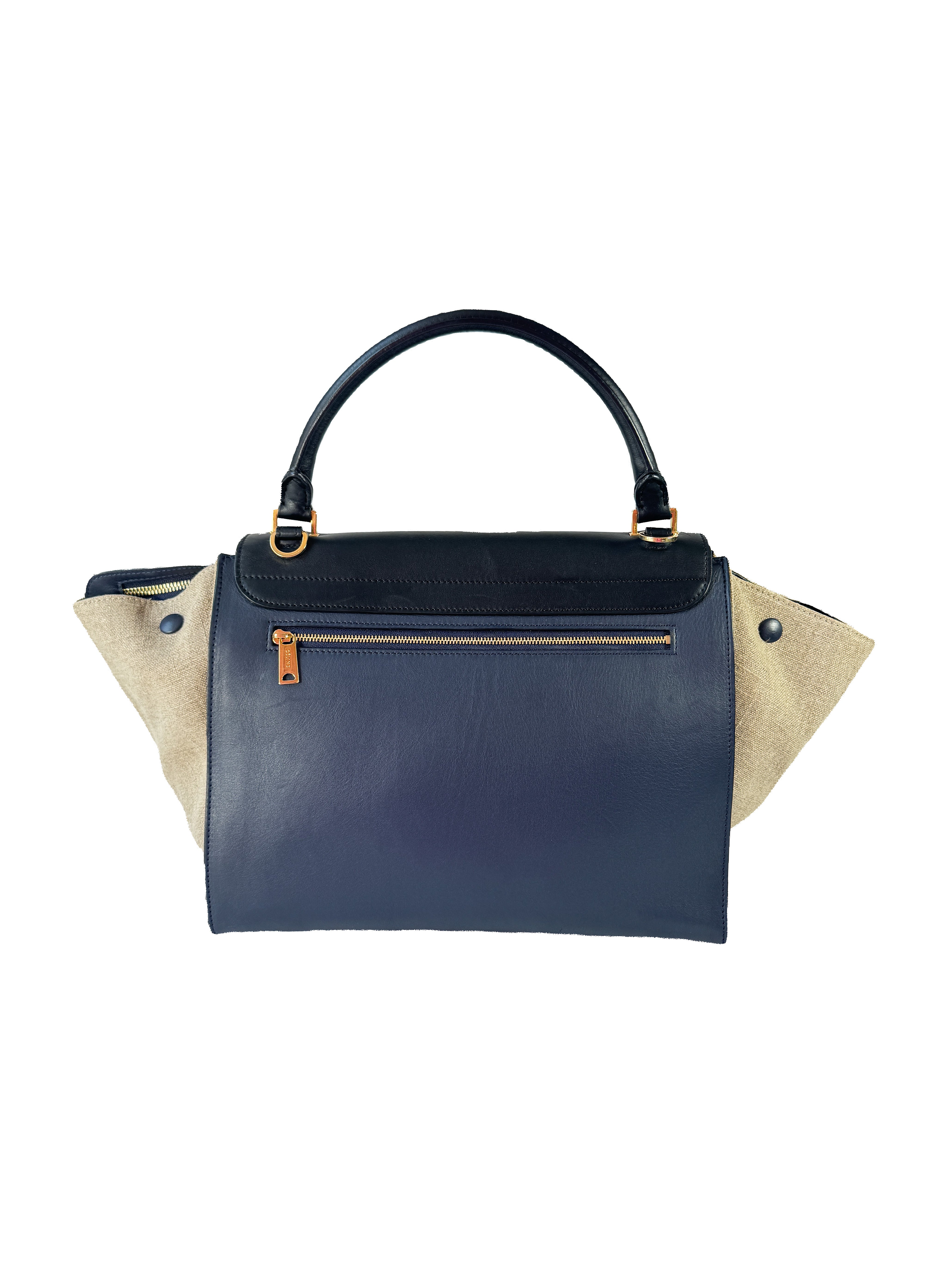 Celine smooth calfskin linen medium tri color navy/black Trapeze SMP1102