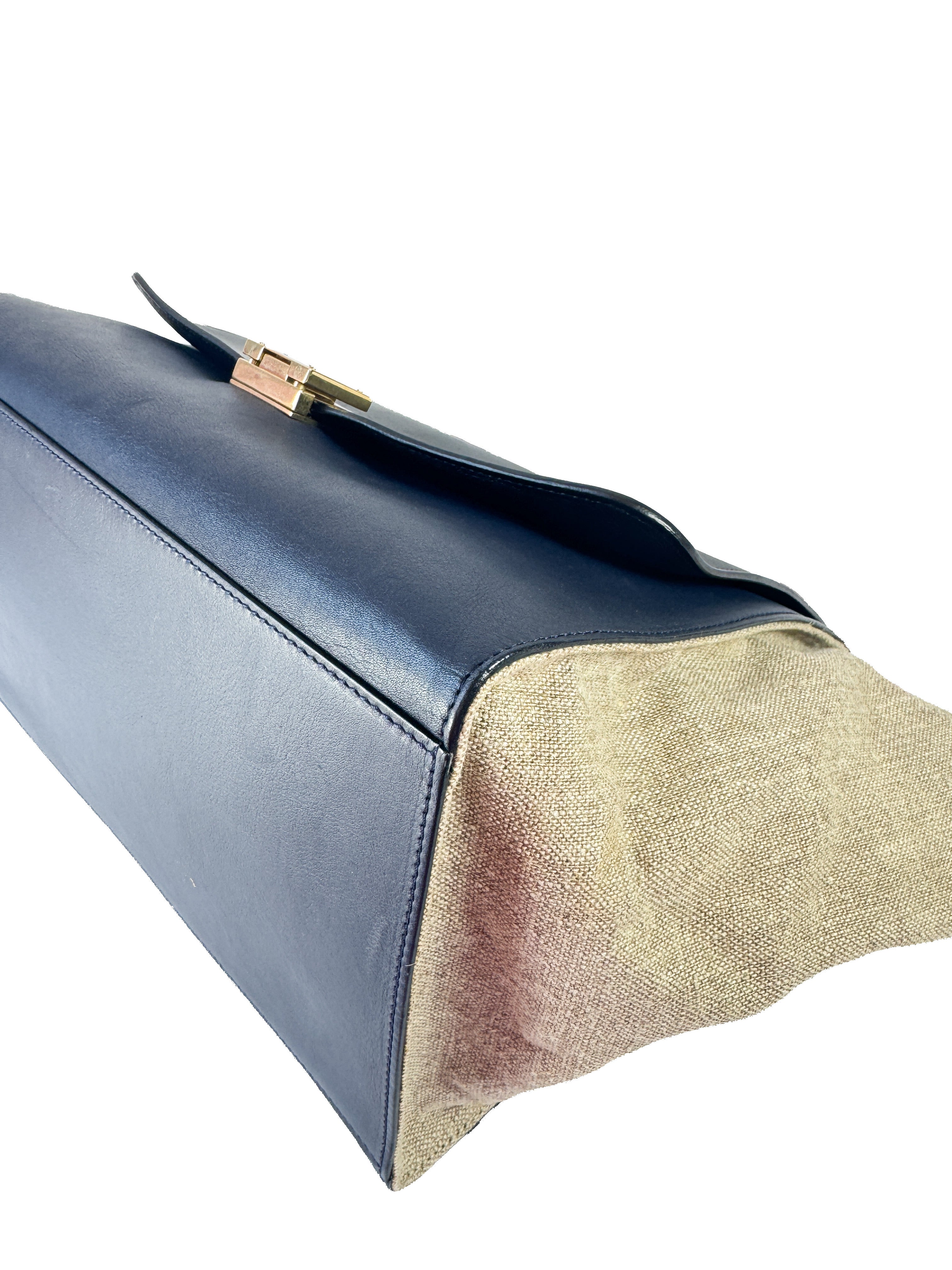 Celine smooth calfskin linen medium tri color navy/black Trapeze SMP1102