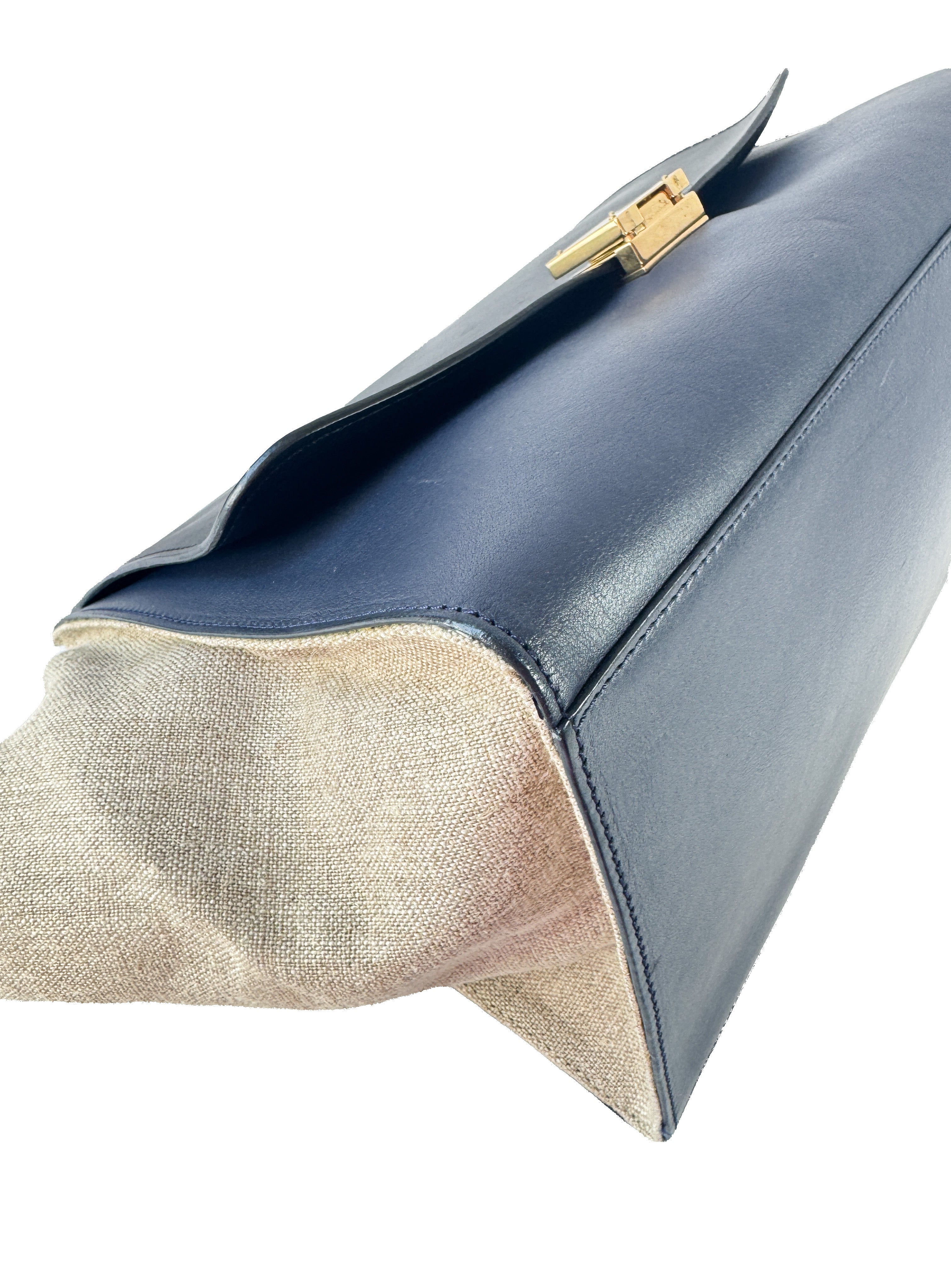 Celine smooth calfskin linen medium tri color navy/black Trapeze SMP1102