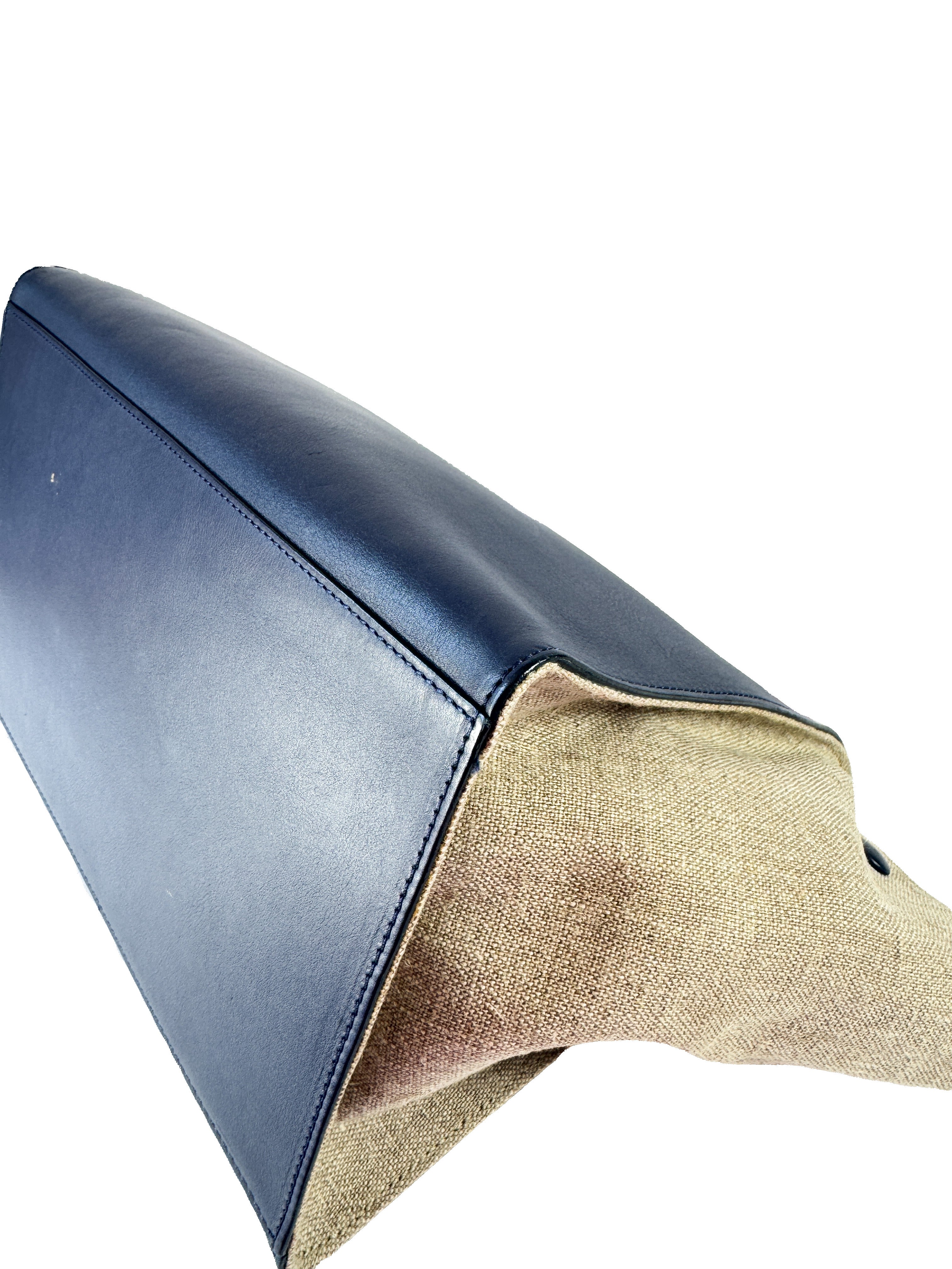 Celine smooth calfskin linen medium tri color navy/black Trapeze SMP1102