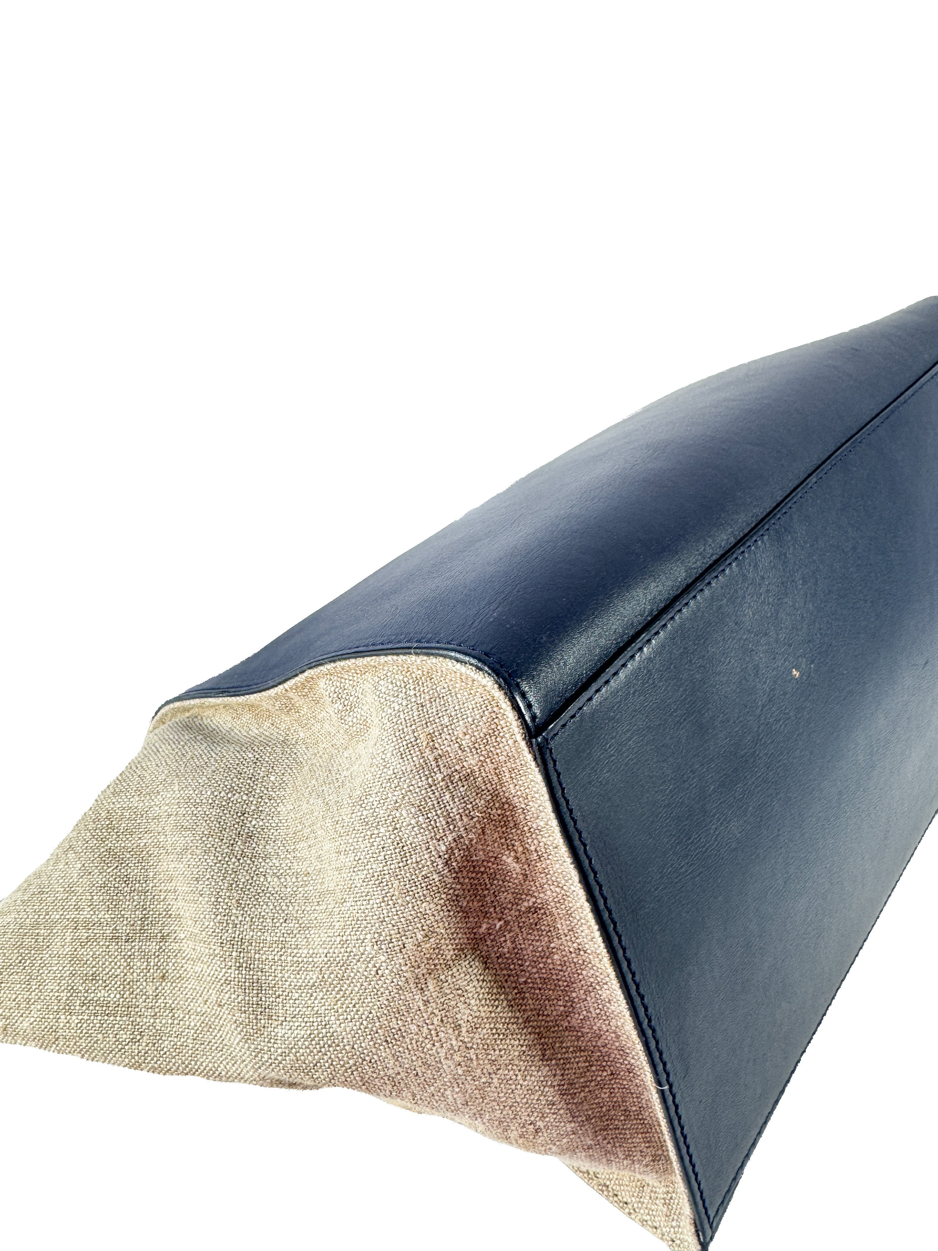 Celine smooth calfskin linen medium tri color navy/black Trapeze SMP1102