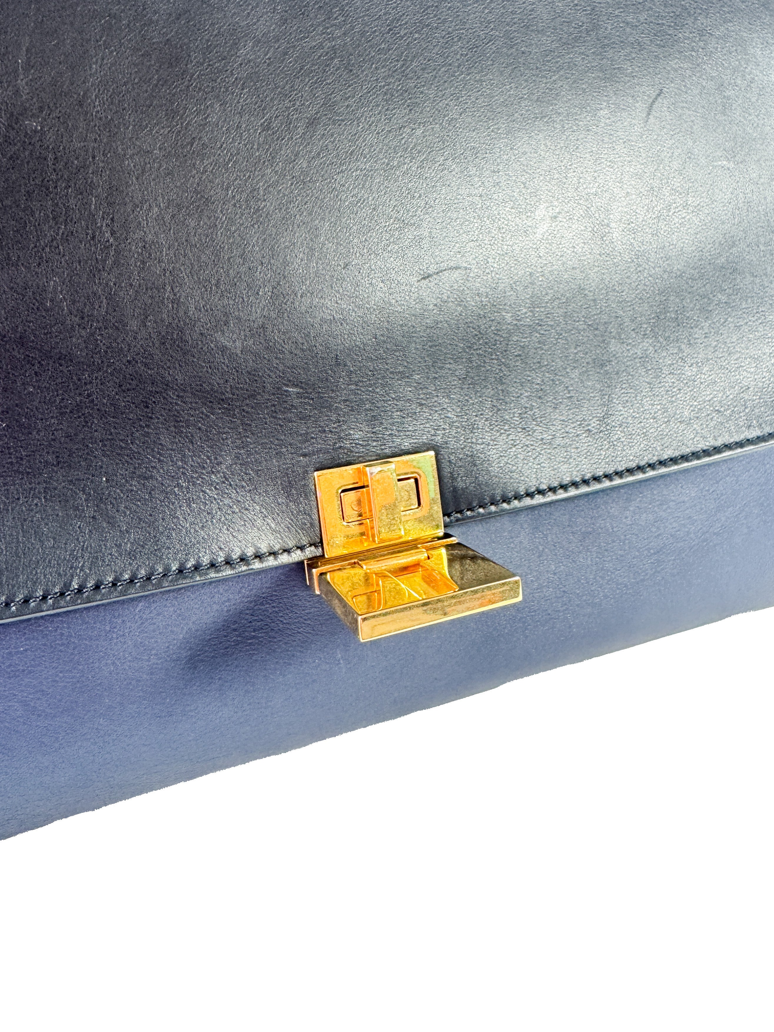 Celine smooth calfskin linen medium tri color navy/black Trapeze SMP1102