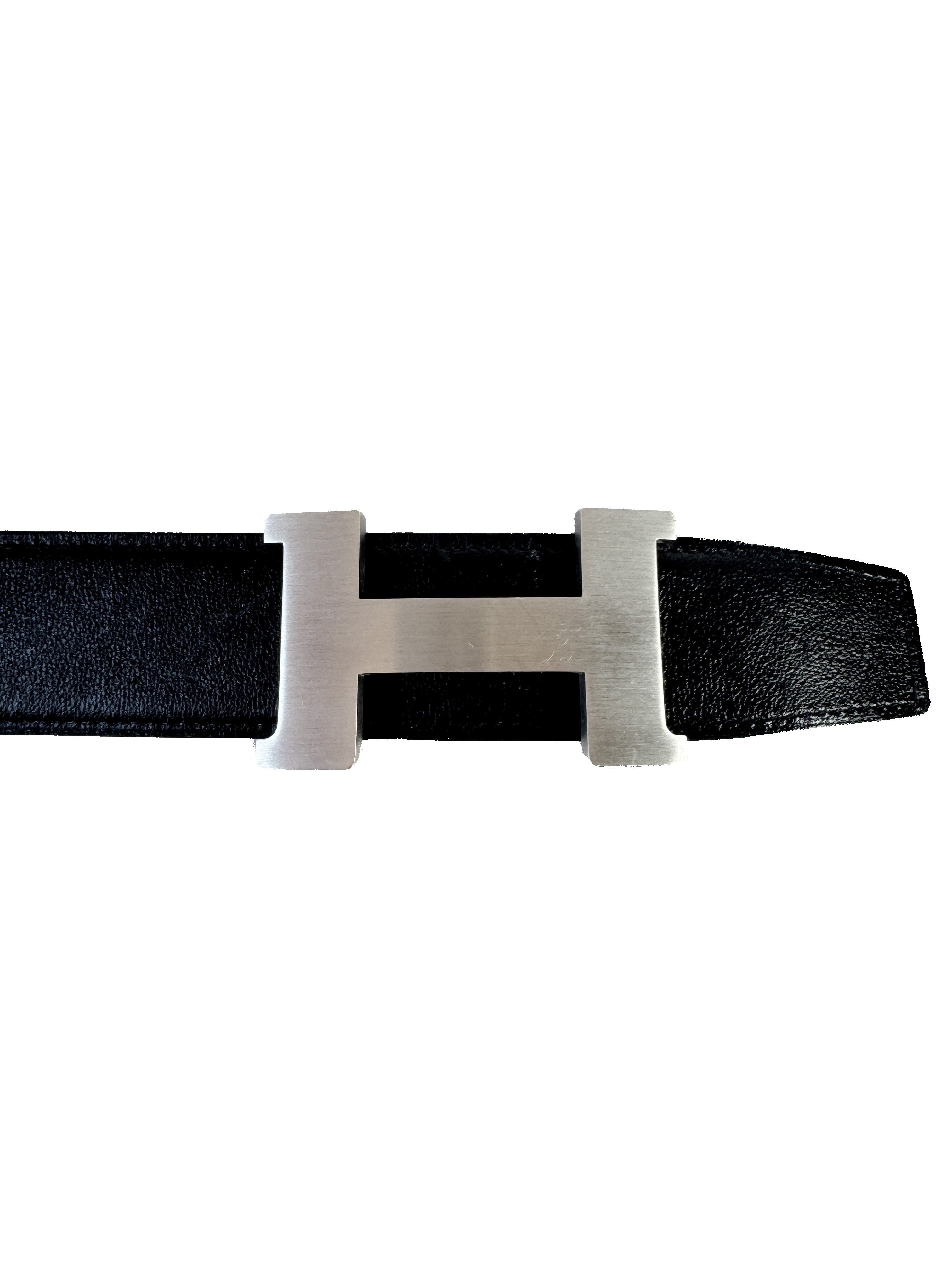 Hermès black leather matte silver Constance H belt size 100 SP 11 28