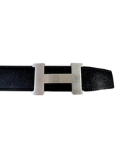 Hermès black leather matte silver Constance H belt size 100 SP 11 28