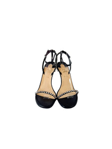 Christian Louboutin black 100MM So Me strappy spike heeled sandals size 38.5 NEW