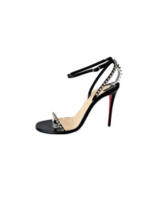 Christian Louboutin black 100MM So Me strappy spike heeled sandals size 38.5 NEW